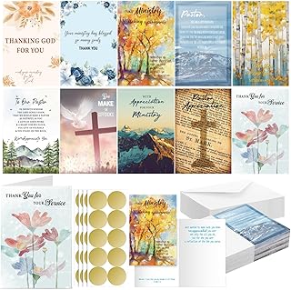 50 Pack Christian Ministry Appreciation Cards Bulk Religious Thank You Cards with Scripture Envelopes Stickers Inspirational Bible Verse Notes for Pastor Minister Church Staff