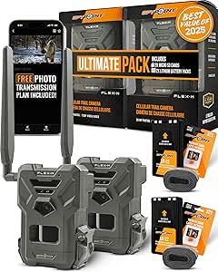 SPYPOINT Flex-M 2-Pack and SD Card 2-Pack with LIT-22 | Cellular Trail Cameras | Best Value in Hunting | No WiFi Needed, GPS-Enabled | Night Vision | IP65 Waterproof | 28MP Photos, 720p Videos asin的图片