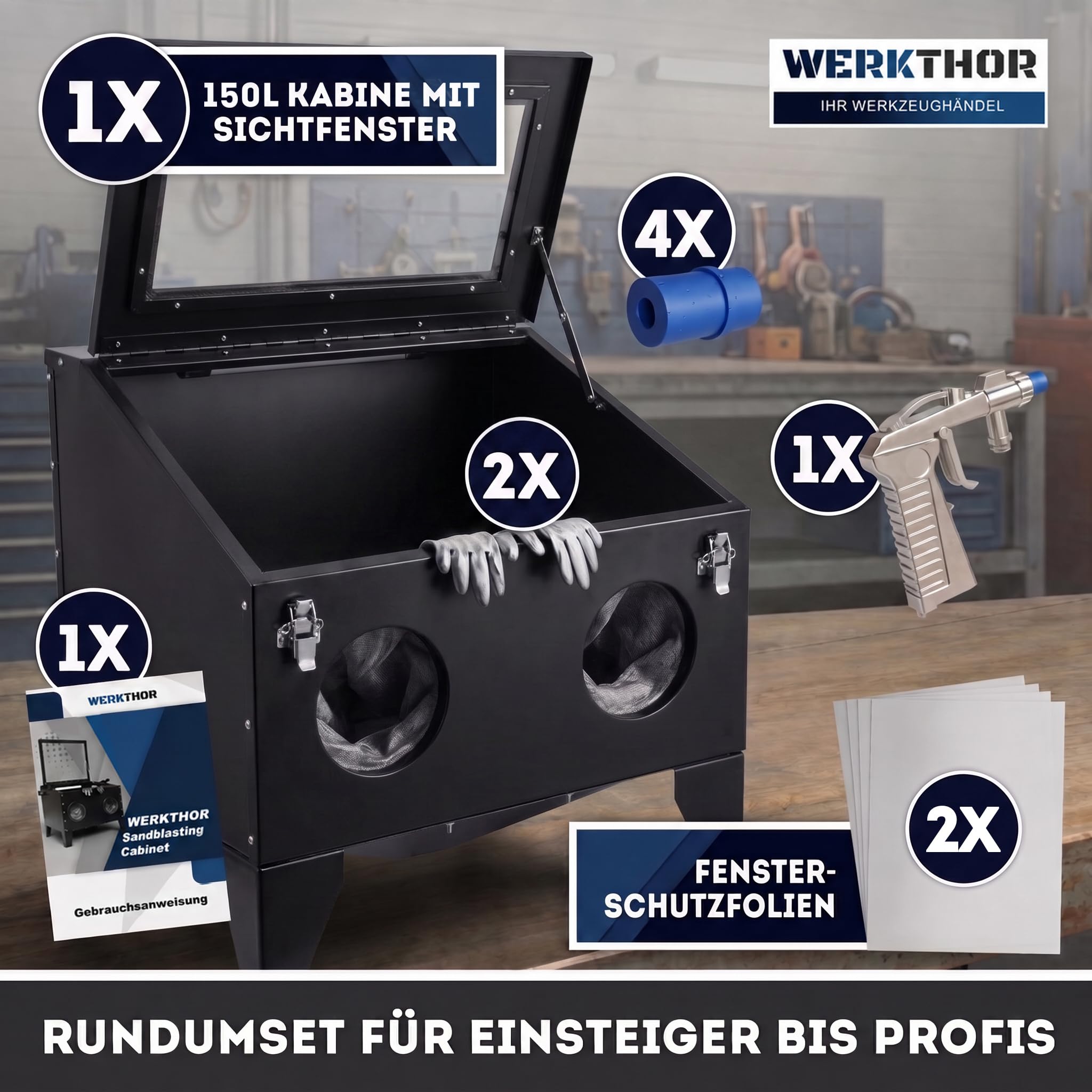 WERKTHOR Cabina sabbiatura 150 litri per legno e metallo