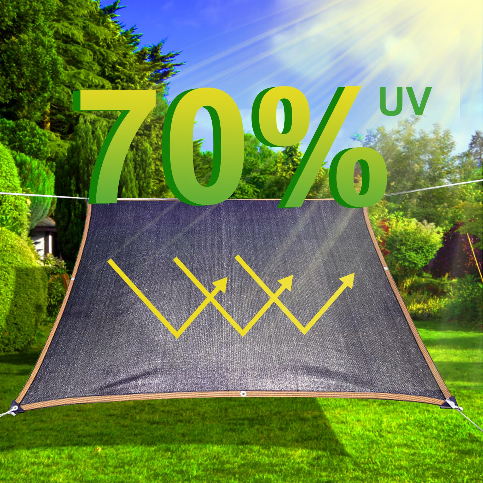 Voile ombrage avec œillets, rectangulaire, 3 x 5 m, 70 % protection solaire, filet pour balcon et terrasse/serre, noir, protection contre le vent