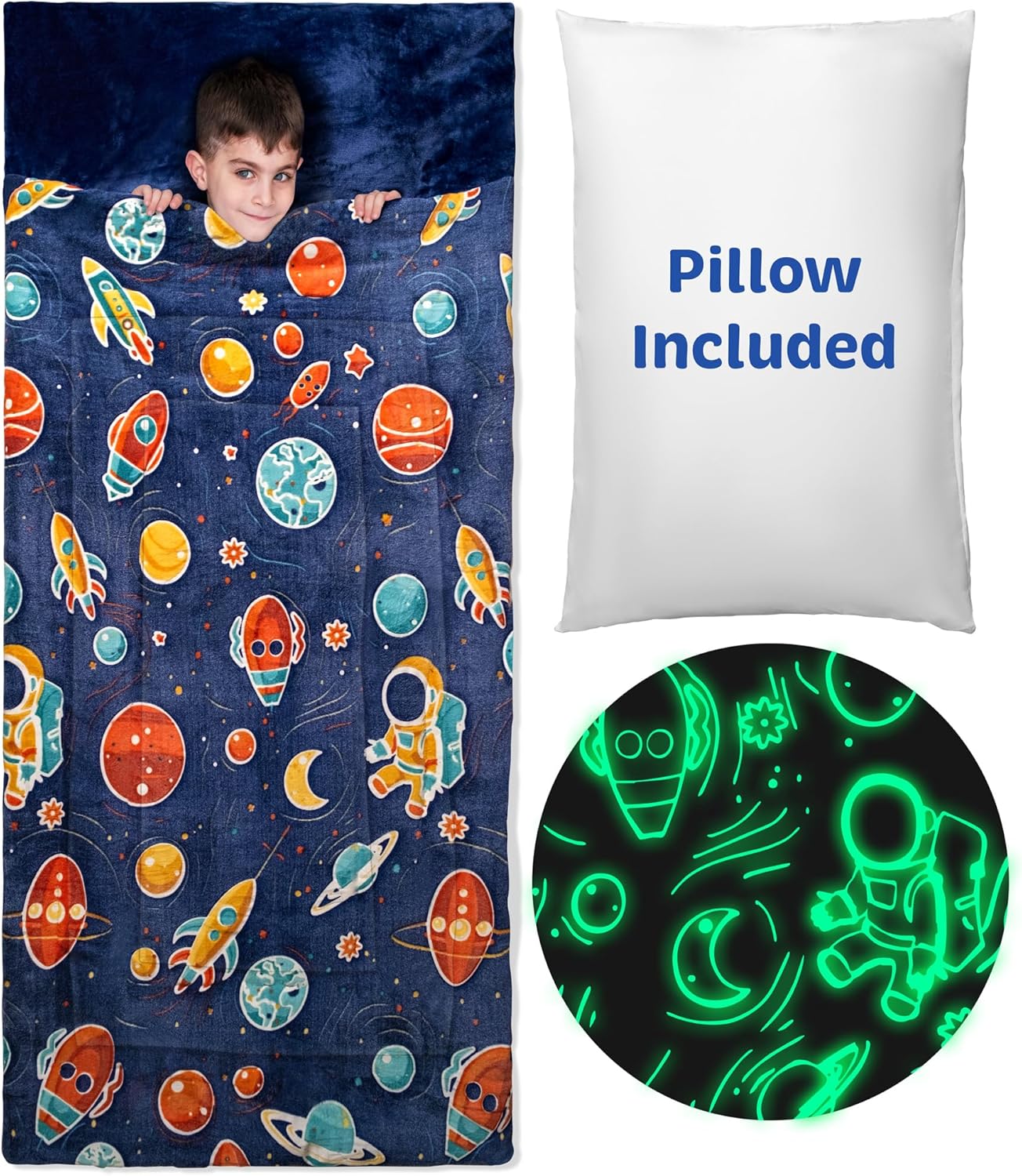 Kids Sleeping Bag for Boys & Girls – Glow in The Dark for Ages 3+, Large With Pillow Pocket, Extra Soft Toddler Blanket (66″ x 33″) Kids Sleeping Bag for Boys & Girls – Glow in The Dark for Ages 3+, Large With Pillow Pocket, Extra Soft Toddler Blanket (66″ x 33″)