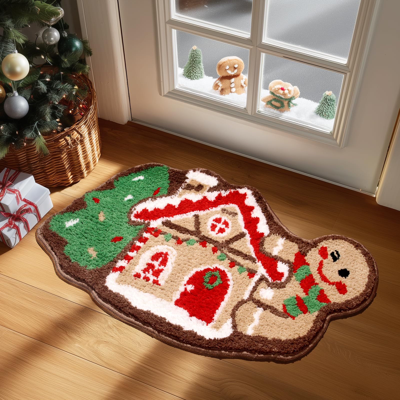 Softania Gingerbread House Bathroom Mat – Plush Christmas Bathroom Rug Cute Holiday Gingerbread Décor for Bathroom, Kitchen, Bedroom, Shower, Living Room & Entryway