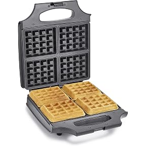 REDMOND Waffle Maker, Nonstick 4 Slice Square Waffle Iron, Compact Classic Stainless Steel Waffle Maker for Family Use Breakfast, 1300W, Black