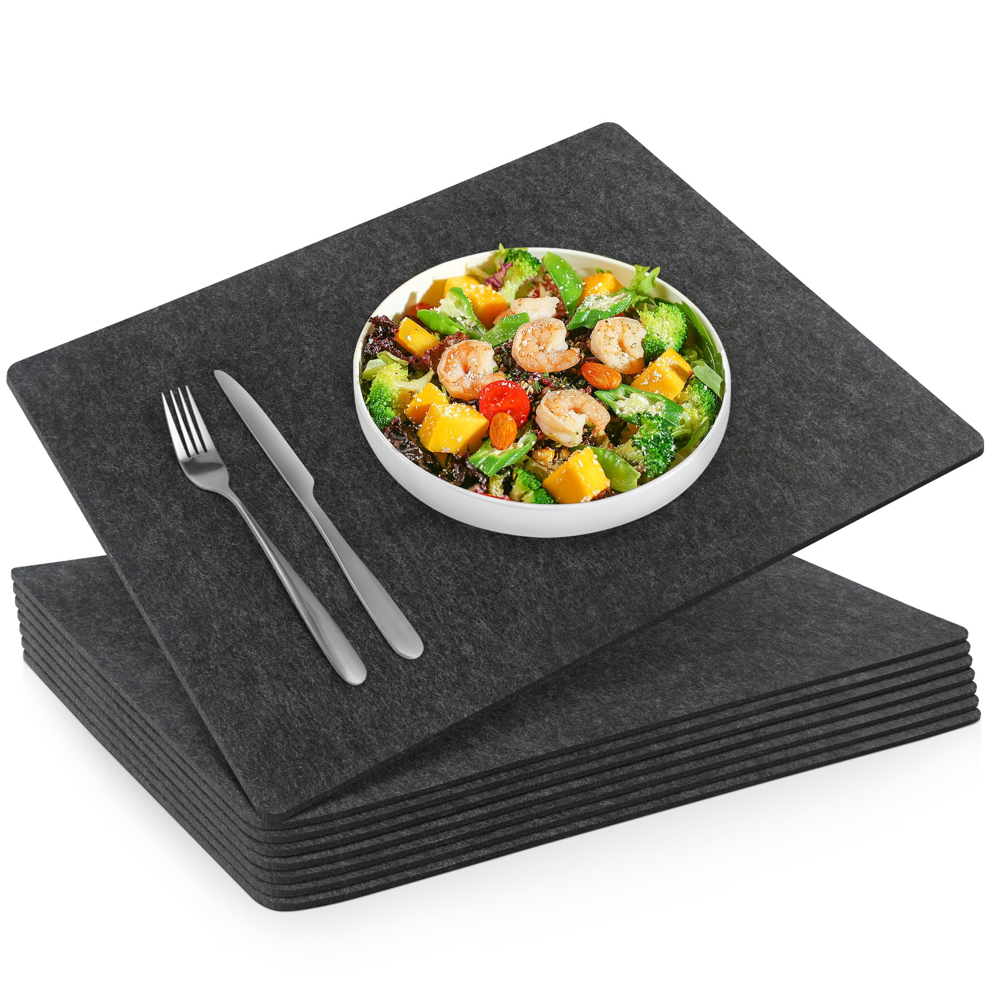 SOSMAR Pack of 8 Premium Felt Placemats, 44 x 32 cm, Washable Place Mats, Made of 3 mm Thick Felt, Place Mats, Coasters for Dining Table, Table Mats (8 Pieces/Anthracite)