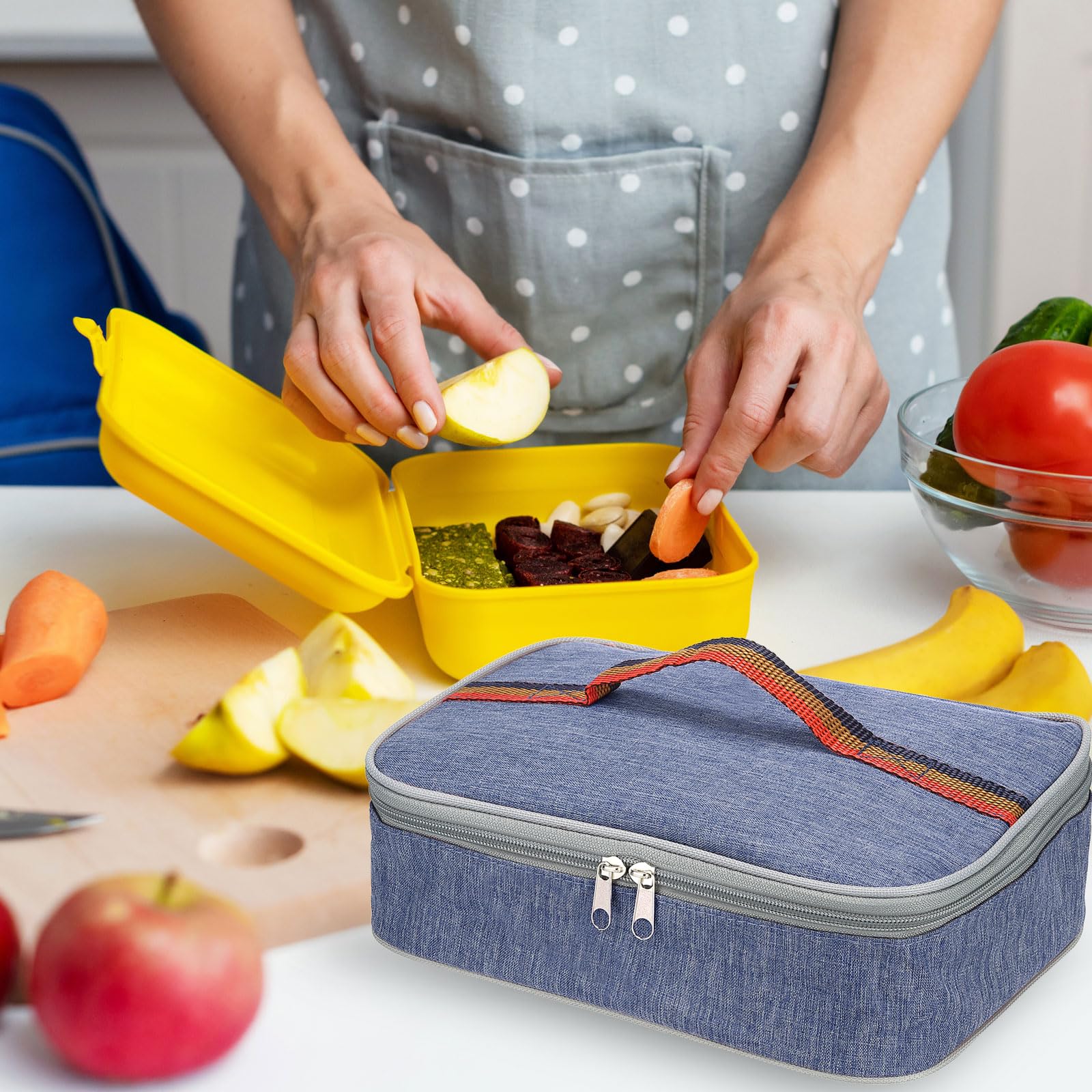 Sacs à déjeuner isothermes 9"x6"x3", contenants Alimentaires Portables, Sacs à Bento Plats, Seau à déjeuner Thermique réutilisable pour Hommes et Femmes, Bleu