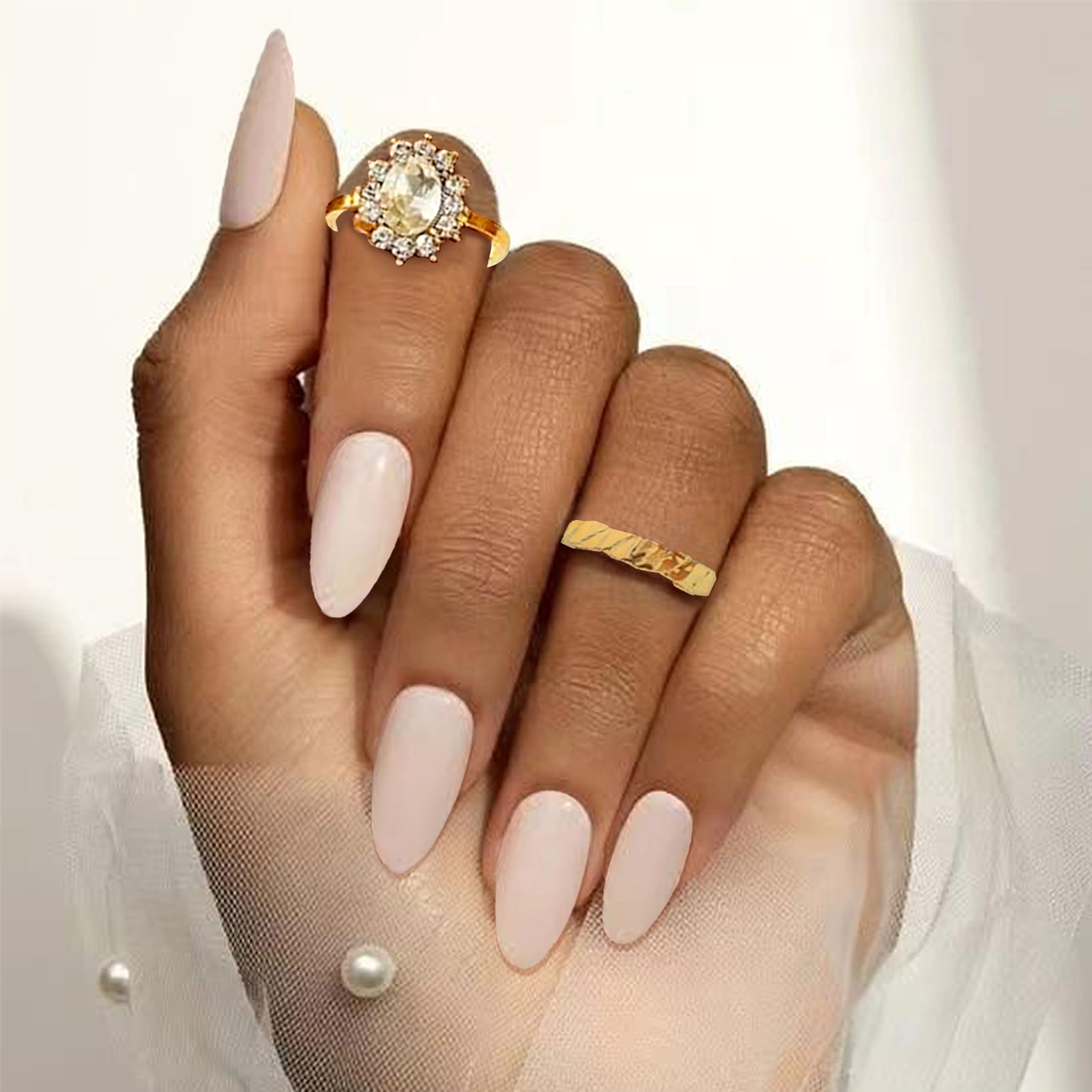 YOSOMMK Medium Press on Nails Almond Shaped Fake Nails with Pure Color Designs Apricot Pink Glue on Nails Glossy Full Cover False Nails for Women and Girls