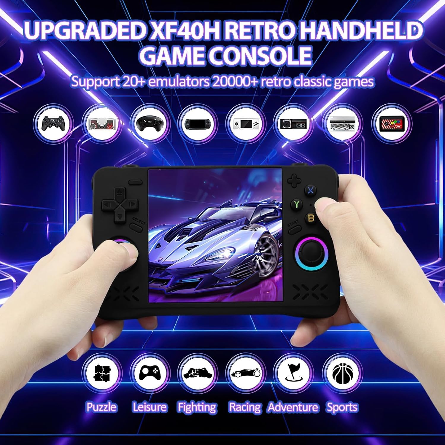XF40H - Consola de juegos de mano, consola de juegos retro con pantalla IPS HD de 4 pulgadas, juegos clásicos precargados con más de 30 emuladores, Linux de código abierto, Wi-Fi integrado para