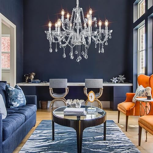 Miniatura 3 de Mordern - Elegante lámpara de araña de cristal con 12 luces, lámpara colgante LED, lámpara de techo para dormitorio, sala de estar, comedor,