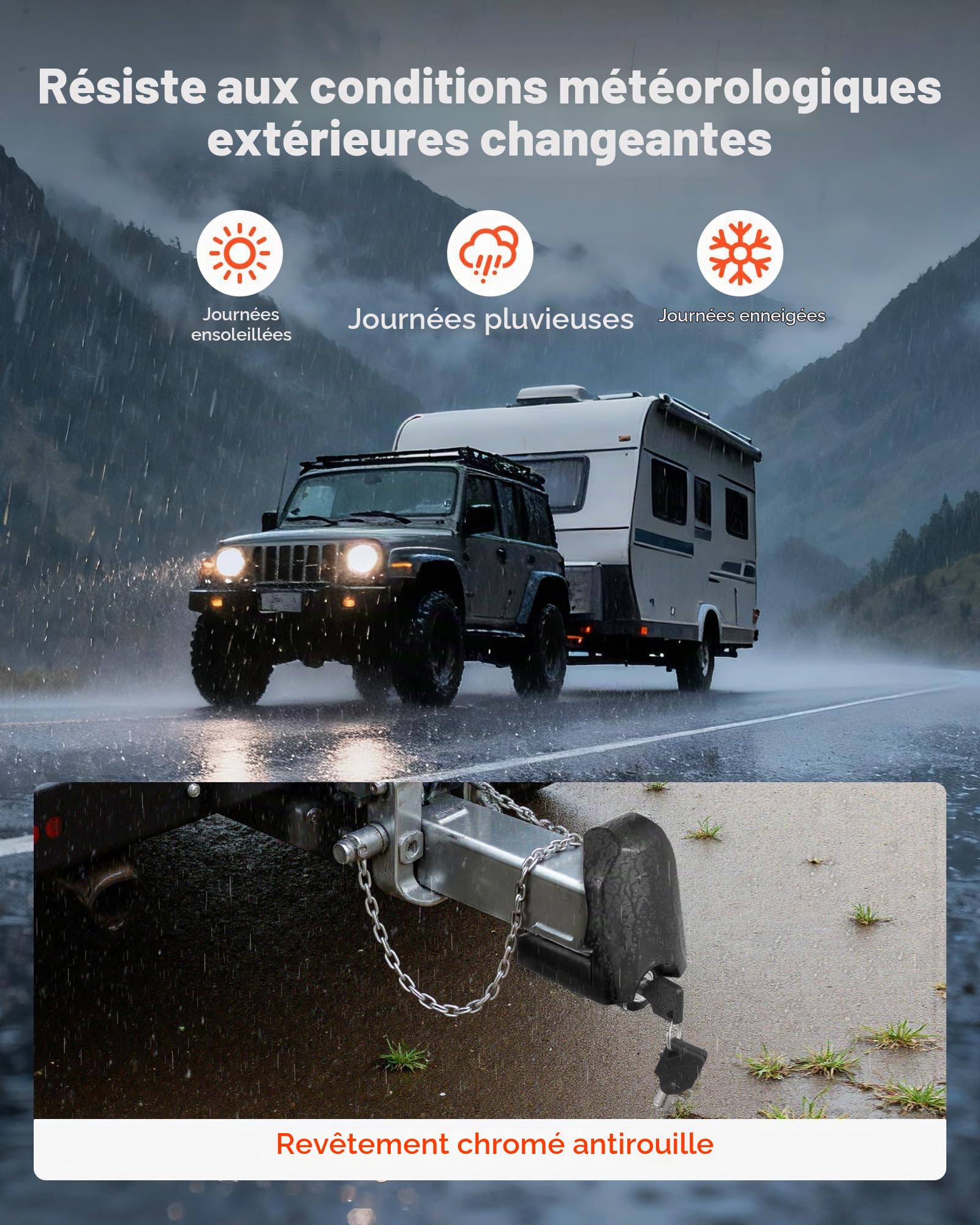 VEVOR Antivol d'Attelage de Remorque Compatible avec Coupleurs 47,6 mm 50,8 mm 58,7 mm Verrou Attelage de Remorque pour Camping-cars, Bateaux, Remorques, avec 3 Clés, Résistant Effraction Chocs, Noir