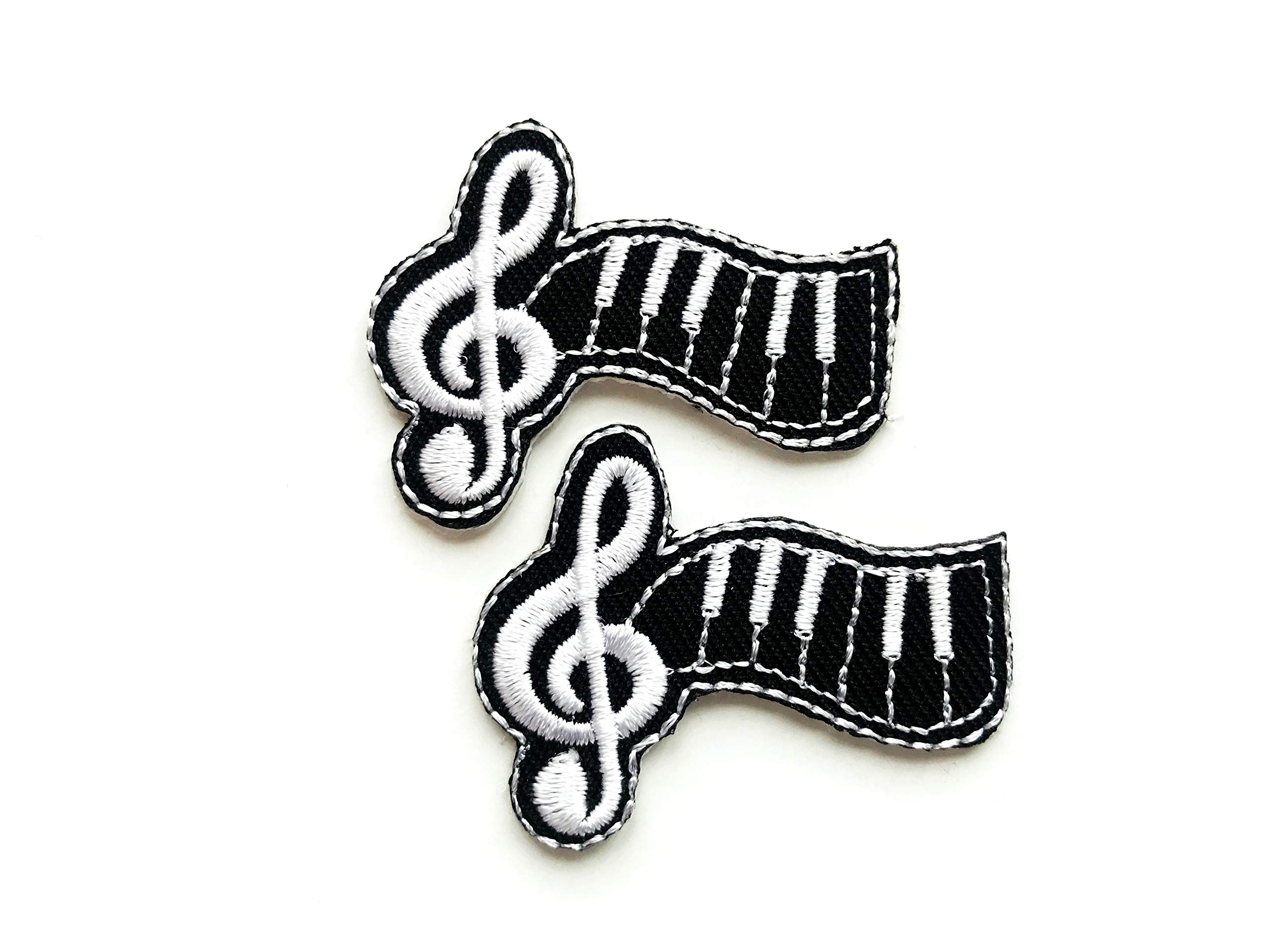 TH Set of 2 Tiny. Mini Cute Black Note G Clef Music Note Patches Sew Iron on Embroidered Applique Badge Sign Patch Clothing Costume