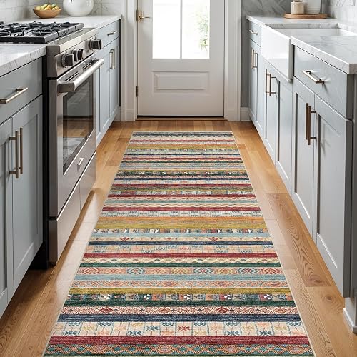 Puino 3x8 Washable Boho Runner Rug Colorful Stripe