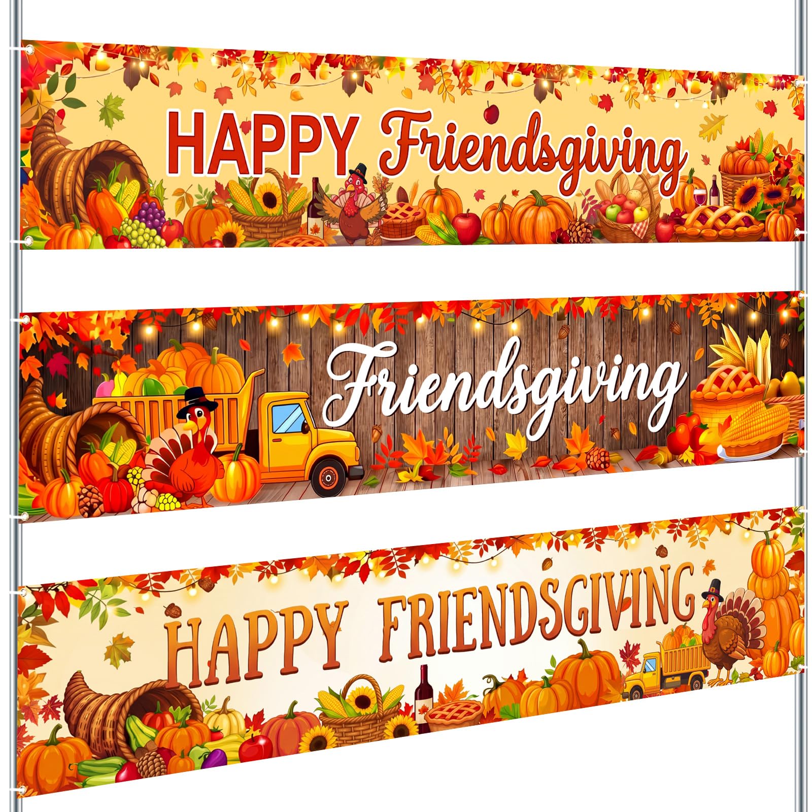 Remagr 3 Pcs Happy Friendsgiving Banner, Fall Backdrop Decorations