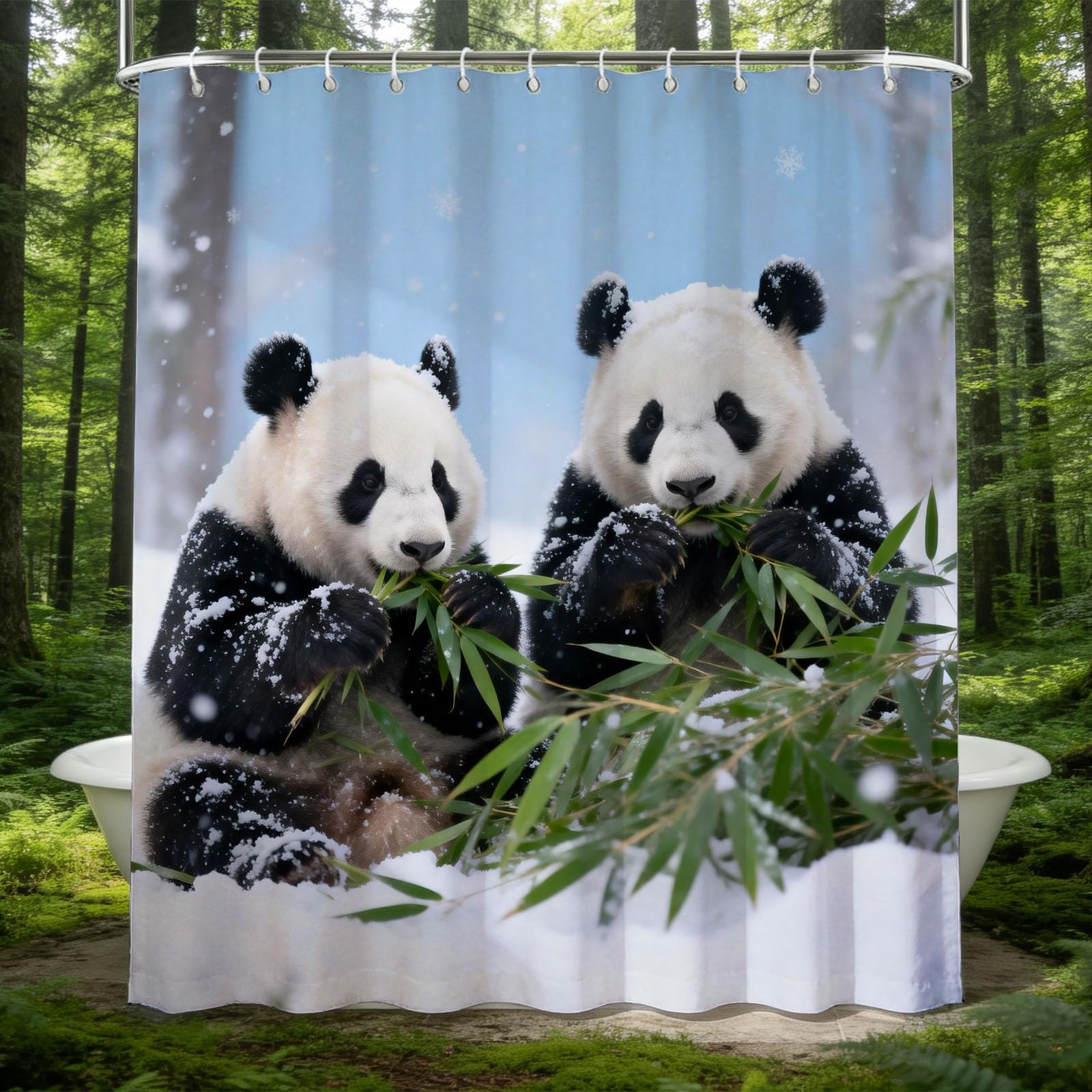 Hongduo 3D Snow Panda Shower Curtain for Stalls Bathtubs Snowy Landscape Bathroom Decor Shower Curtain Set Polyester Fabric Waterproof 200x200cm/79X79 Inch with Hooks