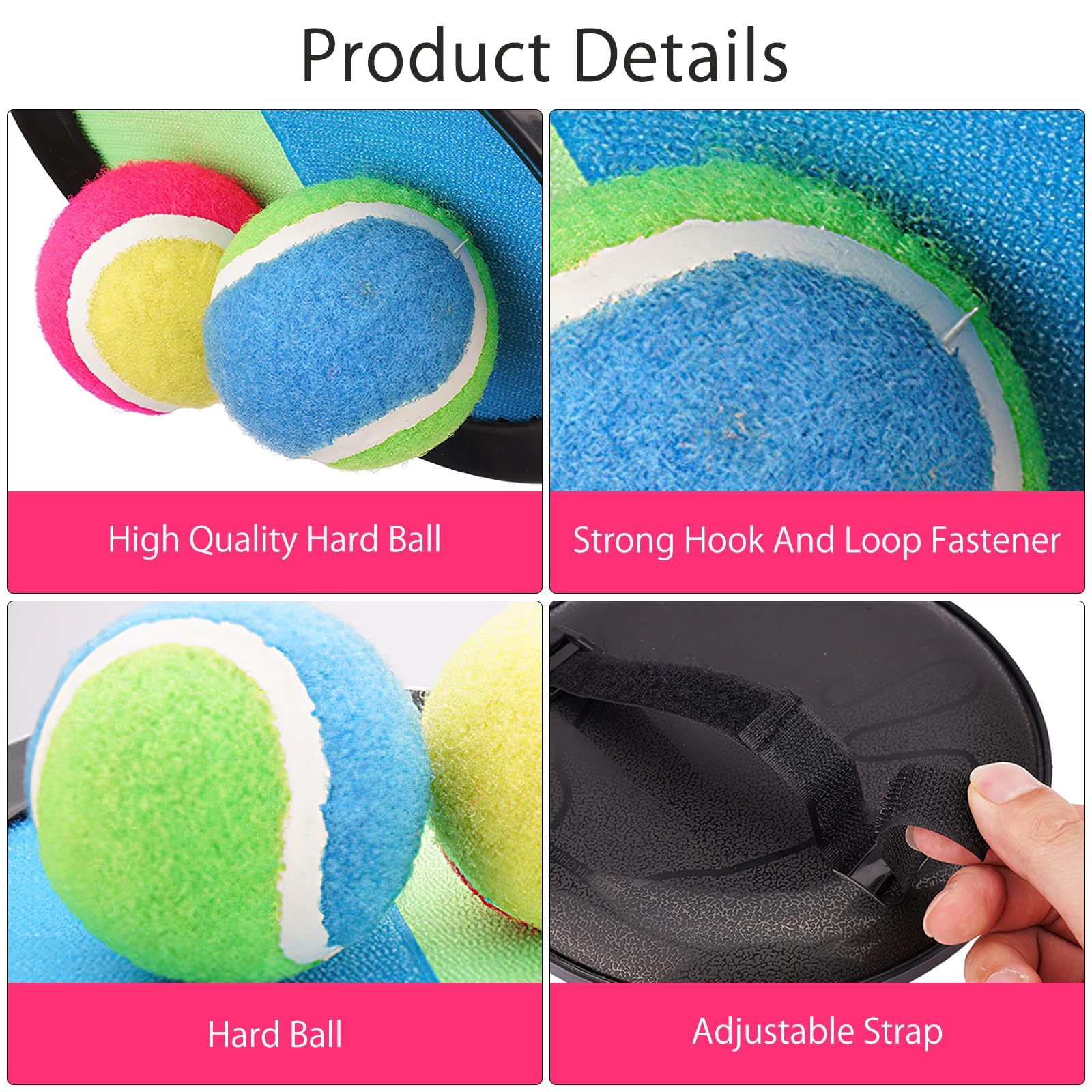 DAKLUNAR Raquettes De Plage Catch Ball – 4 Pagaies + 5 Balles Velcro – Jeu D'Adresse Extérieur Jardin Piscine