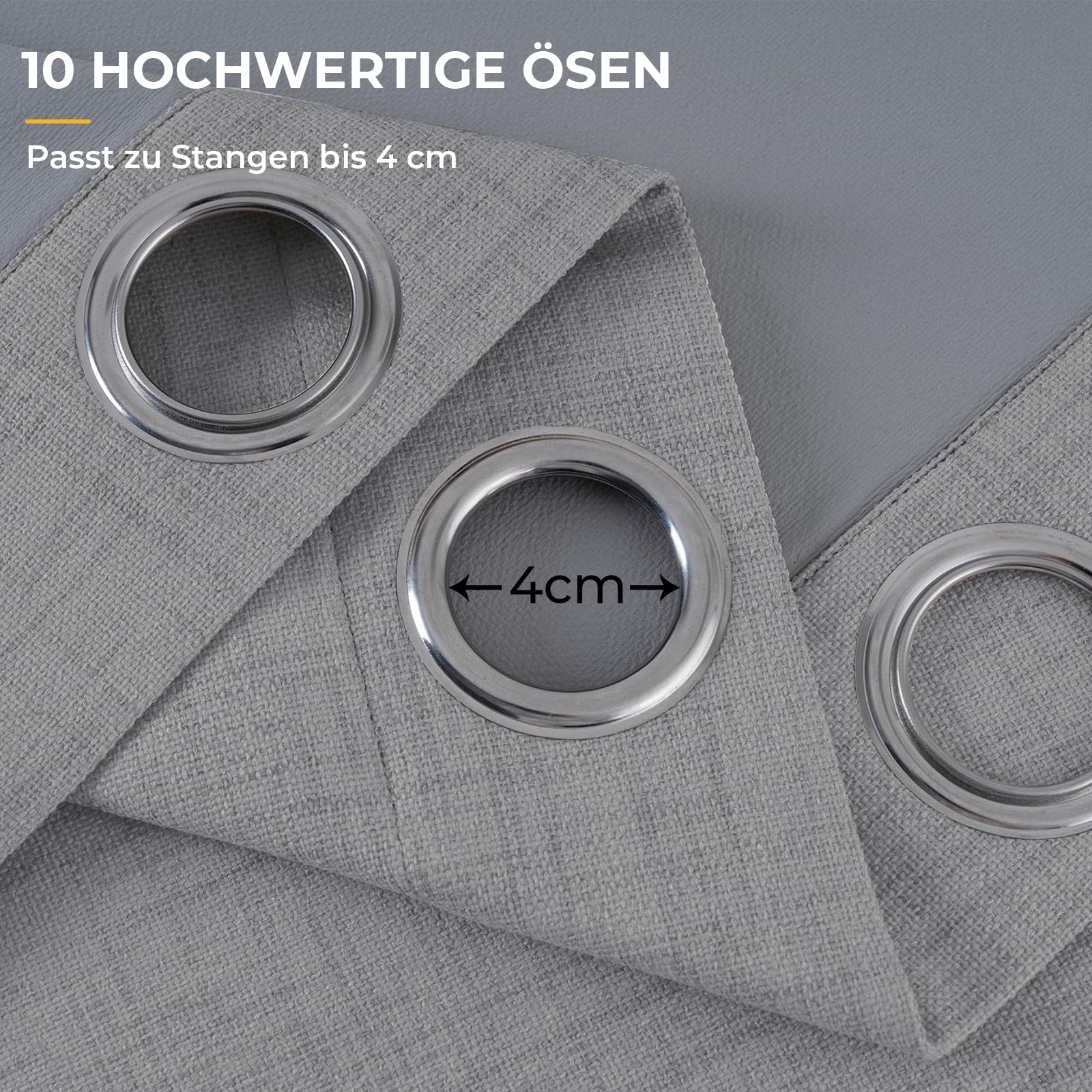 INOVADAY 100% Verdunklungsvorhänge 2 Stück Grau, H245xB140 cm | Gardinen mit Ösen Wohnzimmer, Vorhang Blickdicht Leinenoptik, Thermovorhang für Schlafzimmer, Geräuschreduzierend, OEKO