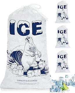 8lb Ice Bags with Drawstring – 100 Pack Heavy-Duty Plastic Ice Storage Bags, Freezer-Safe & Reusable, Leak-Resistant for Coolers, Camping, Parties, Catering