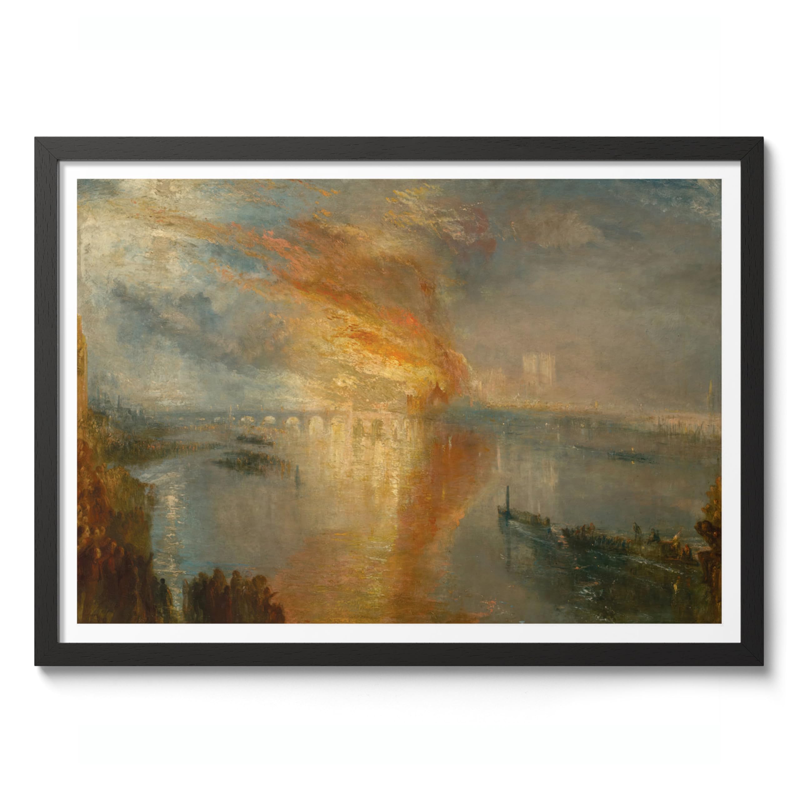 The Burning Of The Houses Of Lords And Commons Joseph Mallord William Turner Print, Classic Art Painting Print, Art Exhibition Wall Art, Vintage Home Decor Picture, A4 (Black Frame) - 32.7x24.1cm