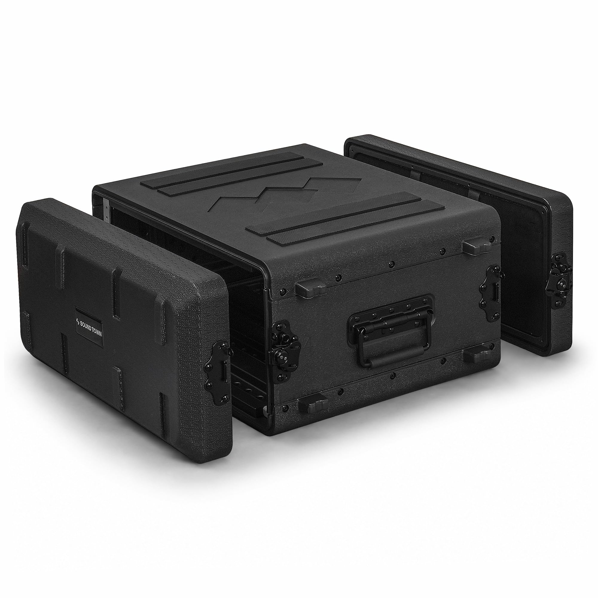 Sound Town 4U Molded PE Rack Road Case with 17" Depth, Microphone and Accessory Storage Lids, Twist Latches, Front &amp; Rear Rack Rails, Lightweight (STRC-PE4U)