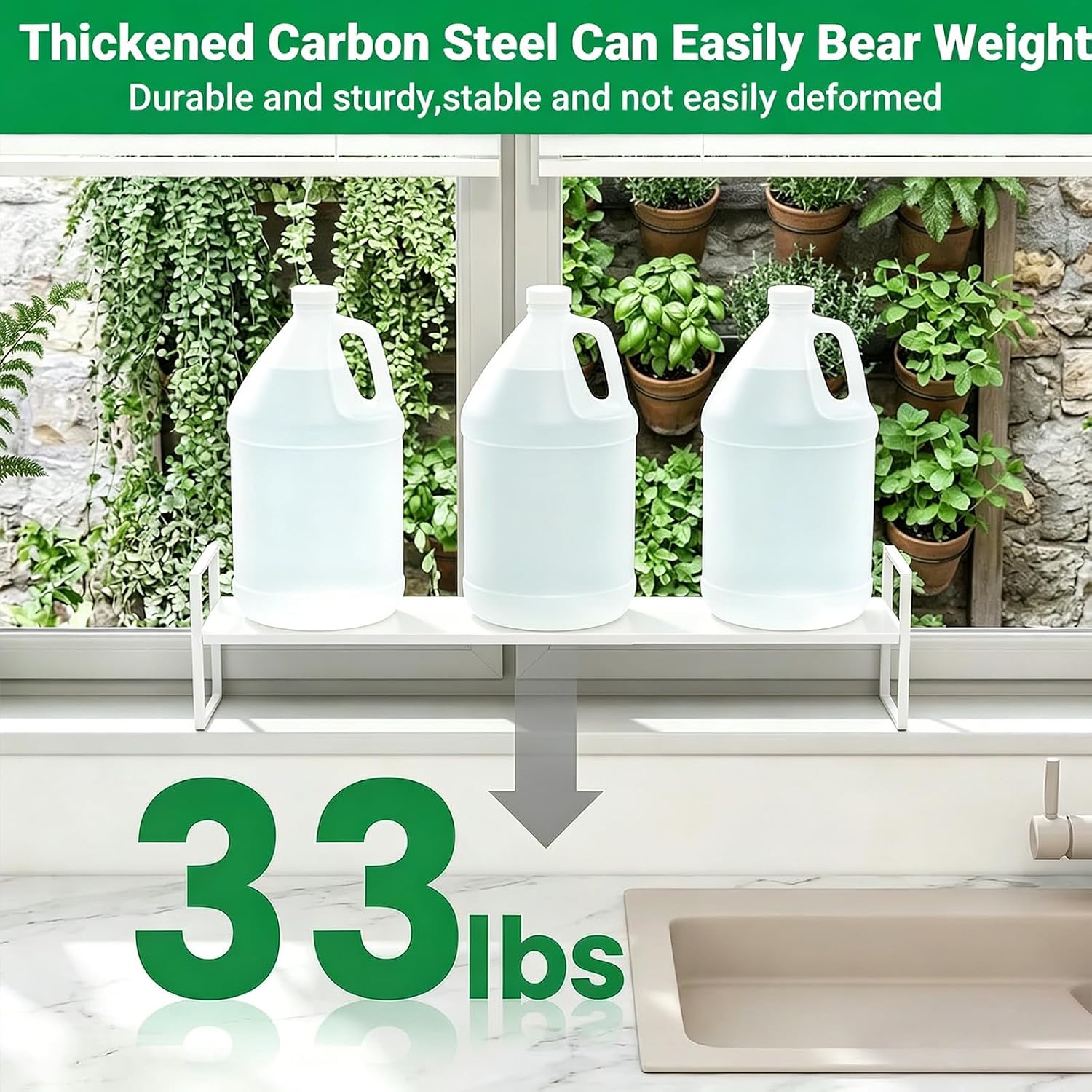MAQUITA 2 Pcs Small Narrow Tall Shelf for Kitchen Windowsill, Over The Kitchen Sink Shelf Narrow Adjustable Metal Narrow Over The Sink Rack For Kitchen Plants Spices (White)