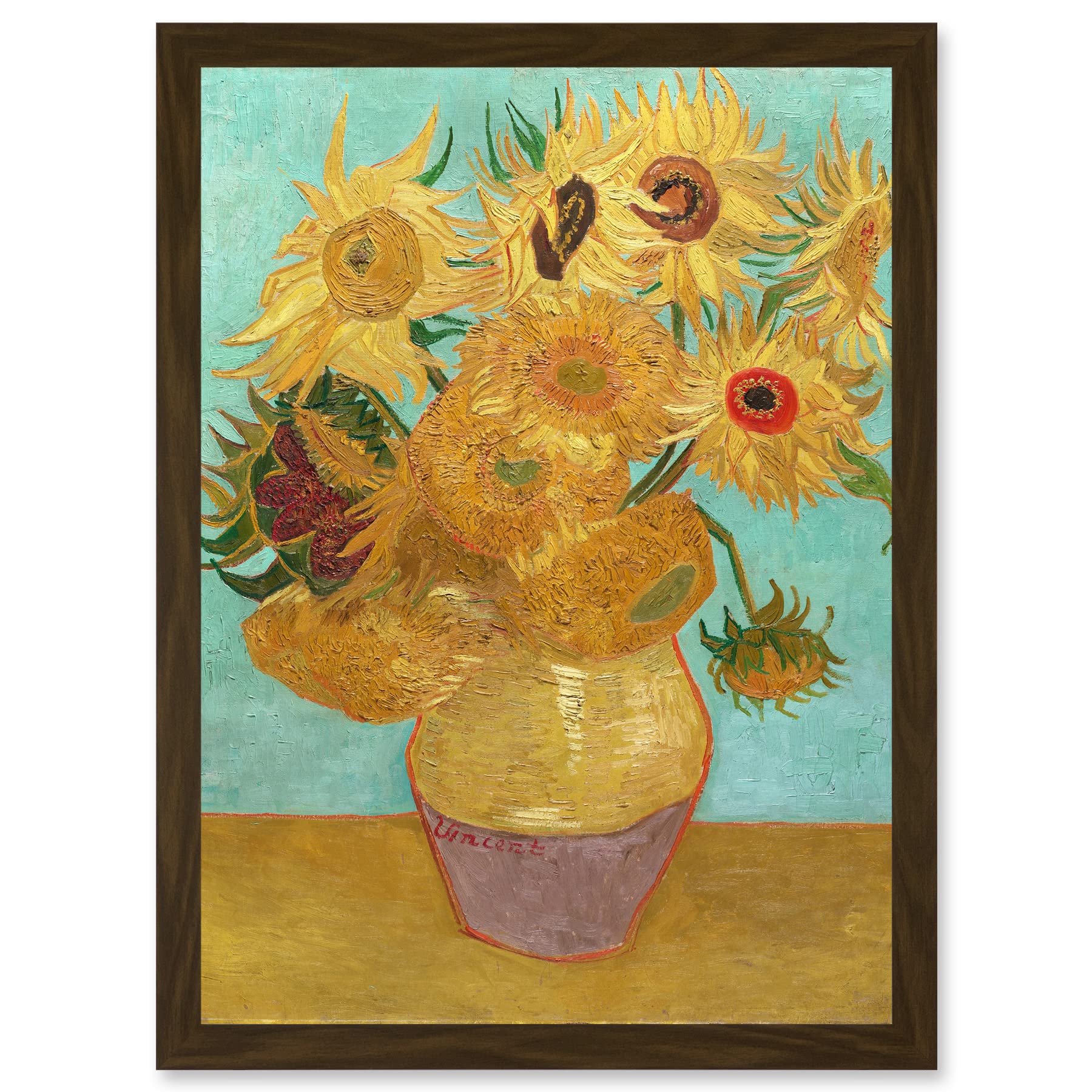 Artery8 Vincent Willem Van Gogh Dutch Sunflowers Painting Artwork Framed Wall Art Print A4