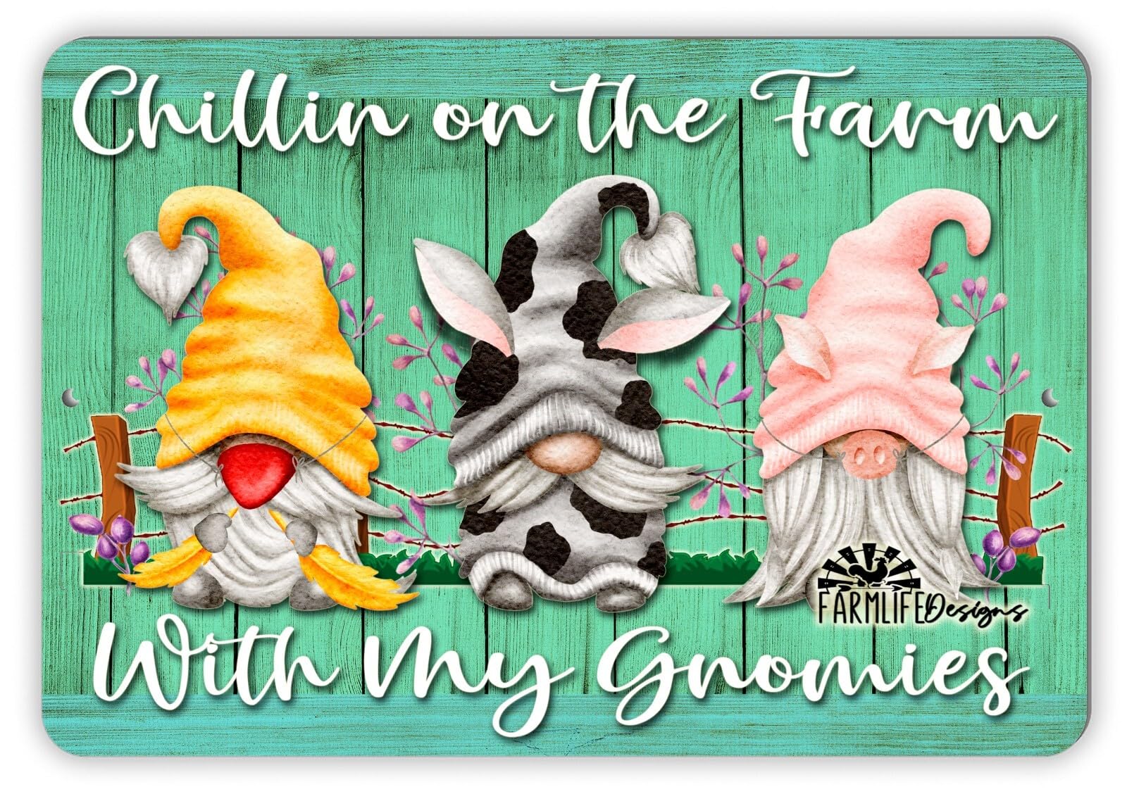 Farm Gnomes Sign hillin' with cow, pig, chicken 12x8 funny Metal tin wall art home decor