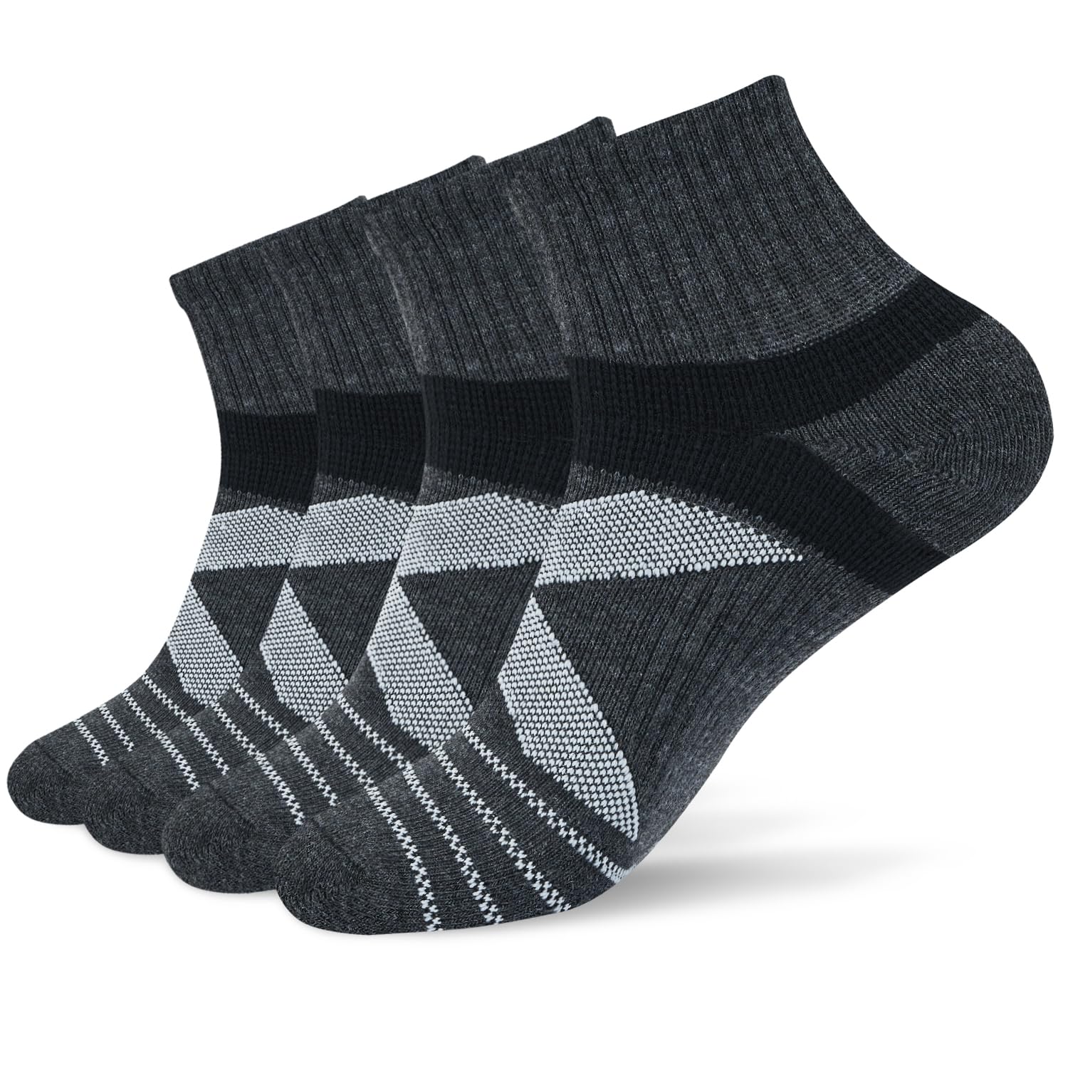 KC-TAHO Compression Quarter Socks 4 Pairs for Men 16-23 mmHg with Cotton Cushioned Achilles Tendonitis, D-Graphite*4