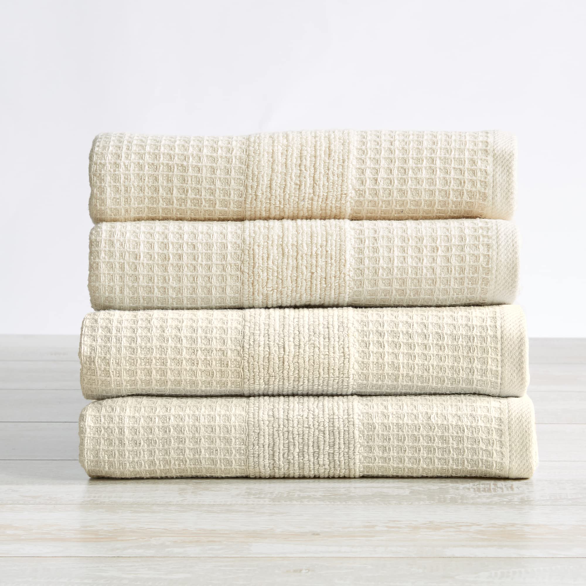 100% Cotton Waffle Weave Bathroom Towels. Absorbent Quick-Dry Plush Bath Towels. Soleia Collection (Hand Towel (4-Pack), Oatmeal)