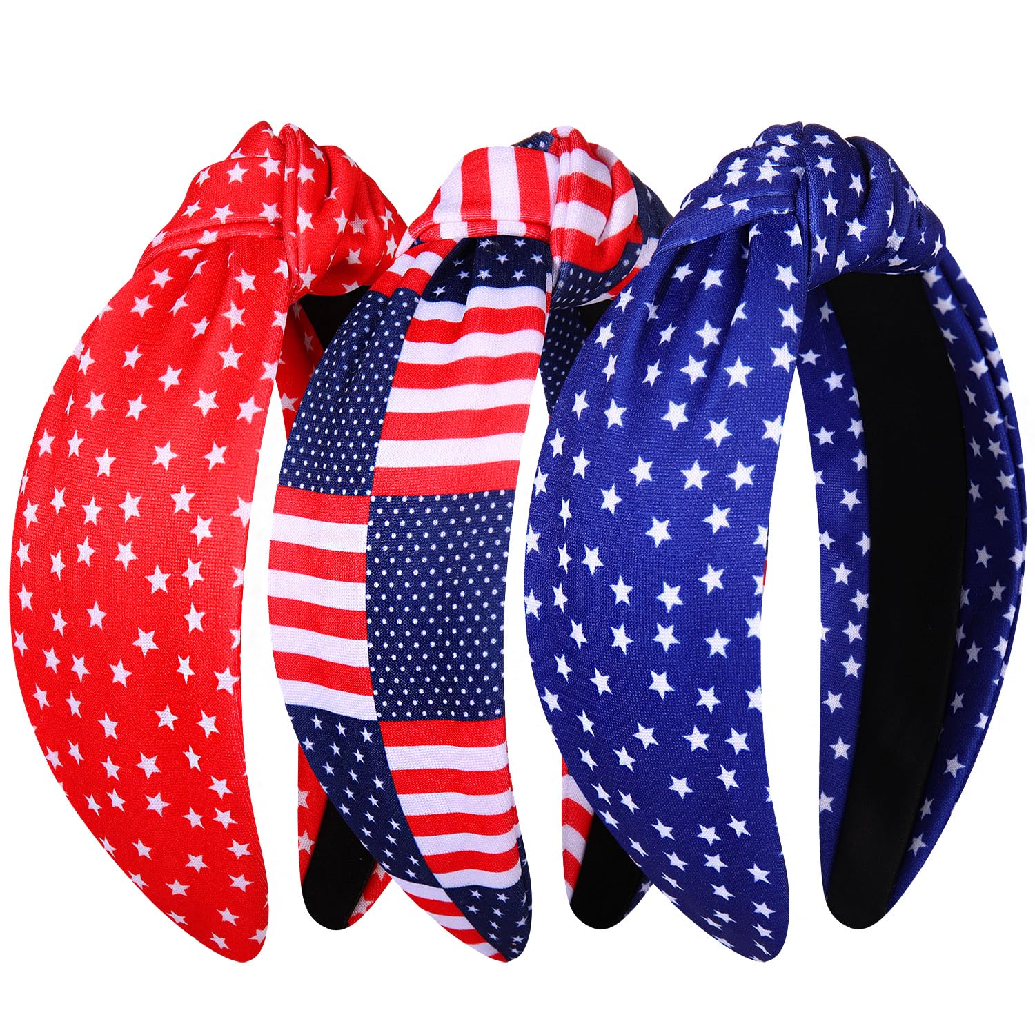 NVENF Rhinestone Pearl Jeweled Hairband - 3PCS Red, Blue & Star Patriotic 4th of July Headband for Women
