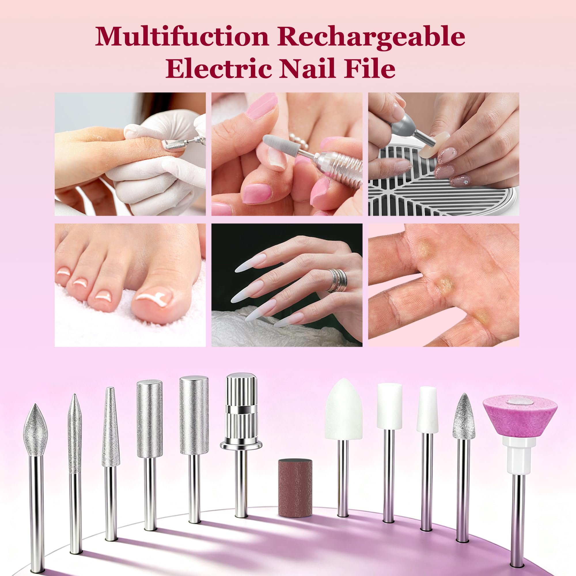 Fresa elettrica per unghie, professionale, per unghie in gel e acrilico, 45000 giri/min, senza fili, ricaricabile, kit per pedicure e manicure, per piedi e mani