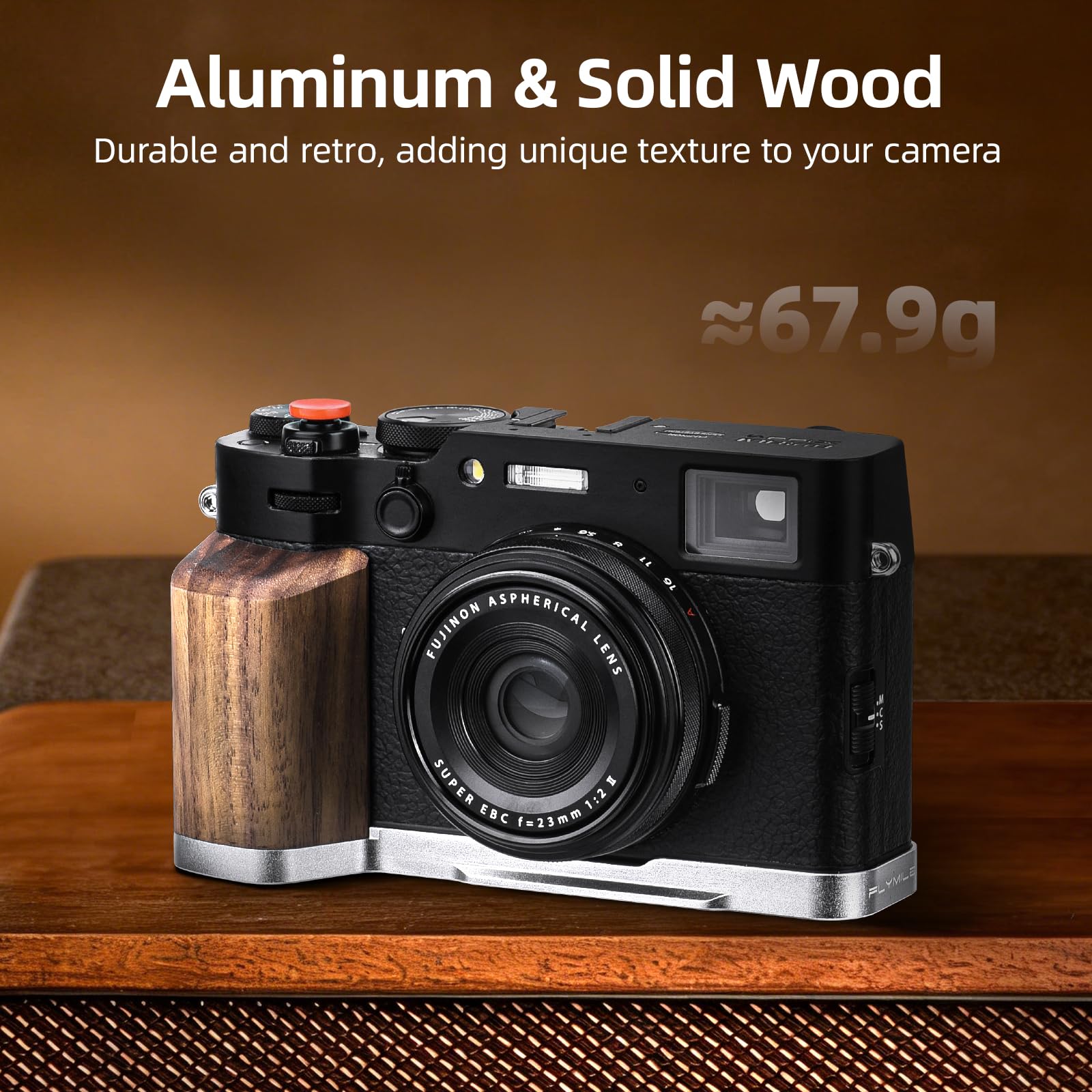 BRDRC Impugnatura per FujiFilm X100VI/X100V, supporto a forma di L con adattatore a vite da 1/4 e piastra a sgancio rapido Arca e pulsante di scatto per accessori fotocamera Fuji X100VI/X100V (argento