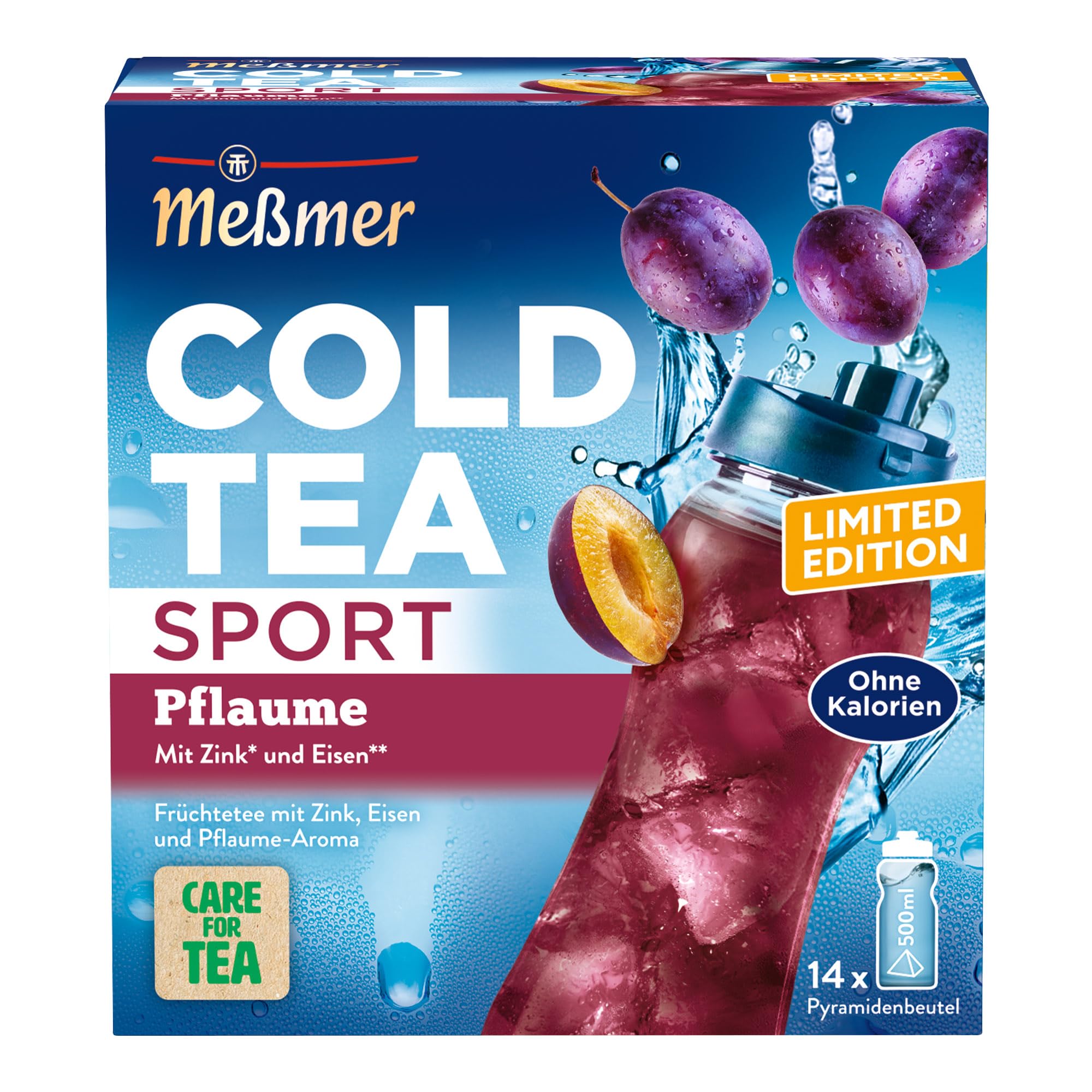 Meßmer Cold Tea Sport Pflaume | Kaltaufguss mit Zink & Eisen | Früchtetee | ohne Zuckerzusatz | 14 Pyramidenbeutel