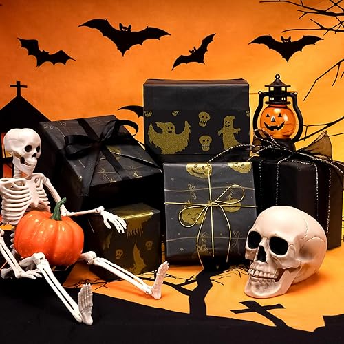 Miniatura 3 de Larcenciel Papel de seda de Halloween, 60 hojas de papel de seda metálico de calabaza fantasma para bolsas de regalo y envoltura de regalos,