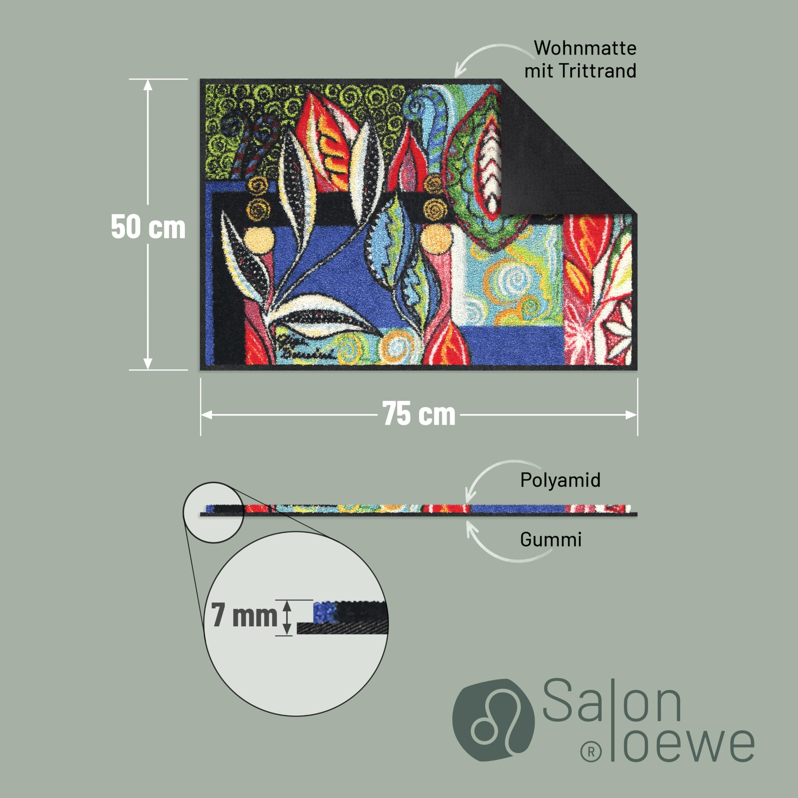 Salonloewe Fussmatte Foglie nel Vento I Schmutzfangmatte & Fußabtreter für Innen 50 x 75 cm
