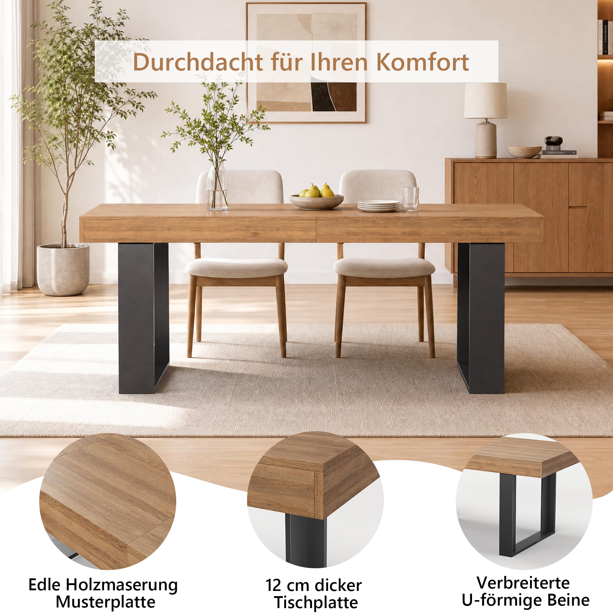 GRAVFORCE Esstisch ausziehbar 120-160cm Küchentisch für 4-6 Personen platzsparender Esszimmertisch Nussbaumfarben Holztisch Moderner Dining Table Hochfeste Großer Tisch für Wohnung Wohnzimmer