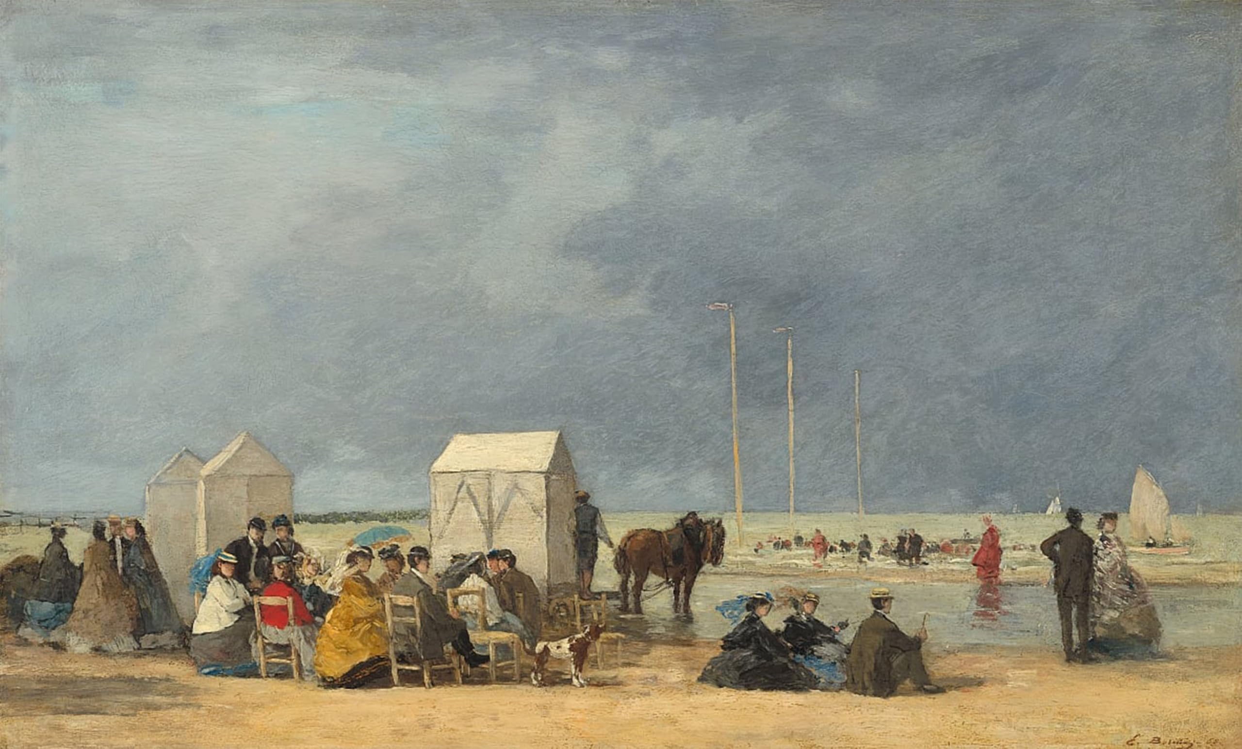 POSTERIIk Vintage Classic Picture Landscape Artwork Bathing Time At Deauville by Eugene Louis Boudin Portrait Canvas Painting for Office Home Decor 60x90cm