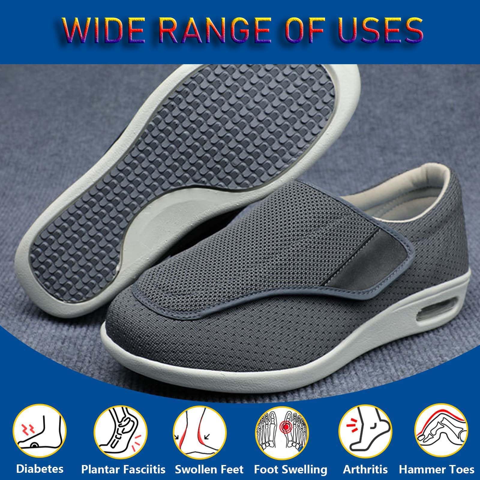ARMAAN Zapatos Unisex para Ancianos, Zapatos para diabéticos de Ancho Extra Ancho para Hombres y Mujeres con Espuma viscoelástica, Cierre Ajustable, Zapatillas Ligeras con cojín de Aire,Grey-43 EU