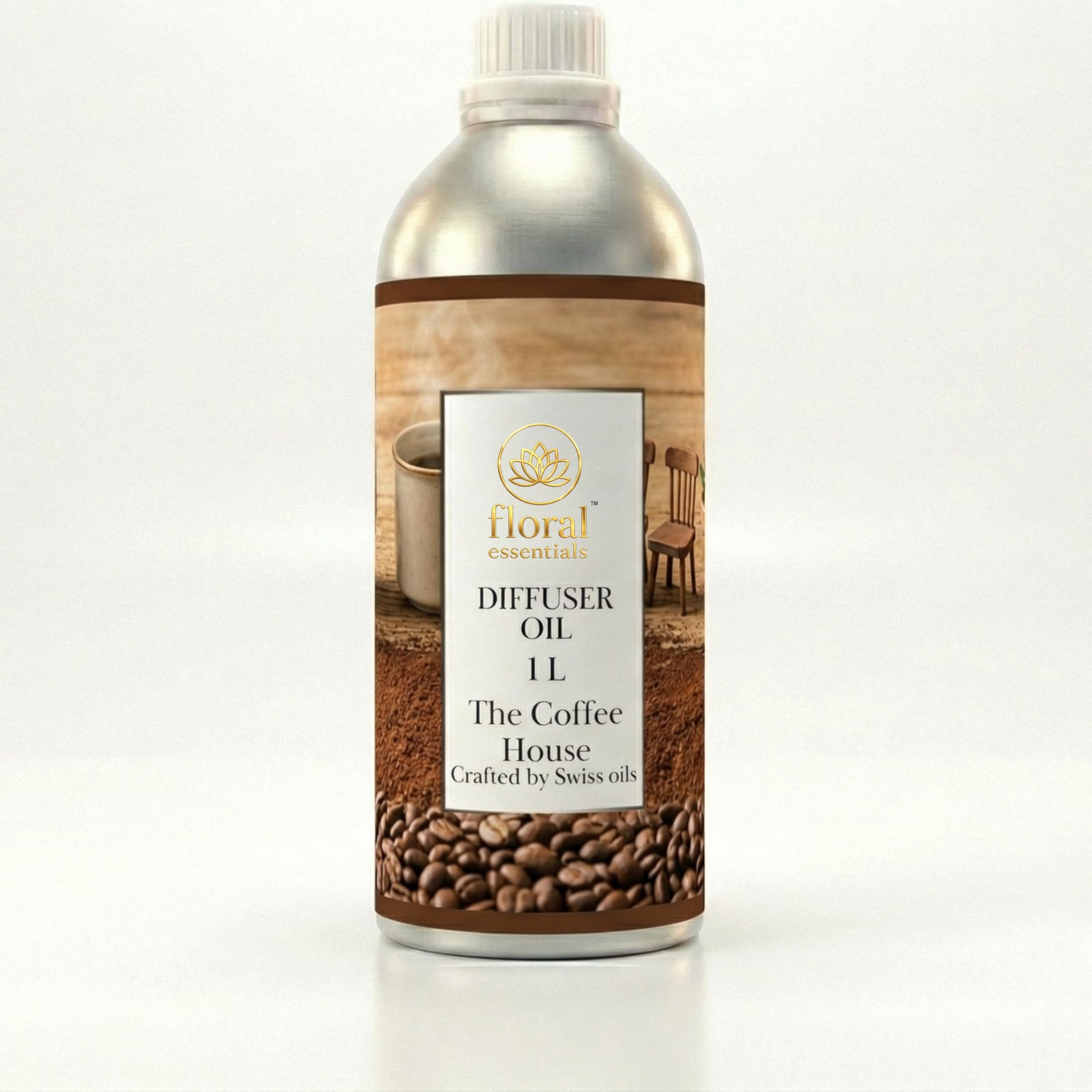 Floral Essentials The Coffee House Diffuser Oil 1L – Crafted by Swiss Oils Premium Aroma Oil, Ultra Long-Lasting Café Coffee Fragrance for Home, Office, Hotel & Spa Room Freshener