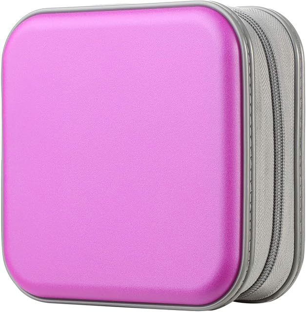 alavisxf xx CD Case, 48 Capacity Hard Plastic Portable Travel DVD Case Protective Zipper CD Case Holder Car Storage Wallet Bag (48 Capacity, Purple)