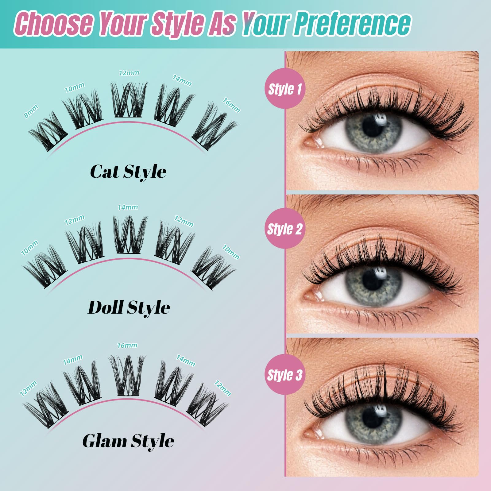Lashes zestaw do przedłużania rzęs, zestaw 144 sztuk, 8–16 mix, wiązanie i pieczęć i pęseta (8–16mix)