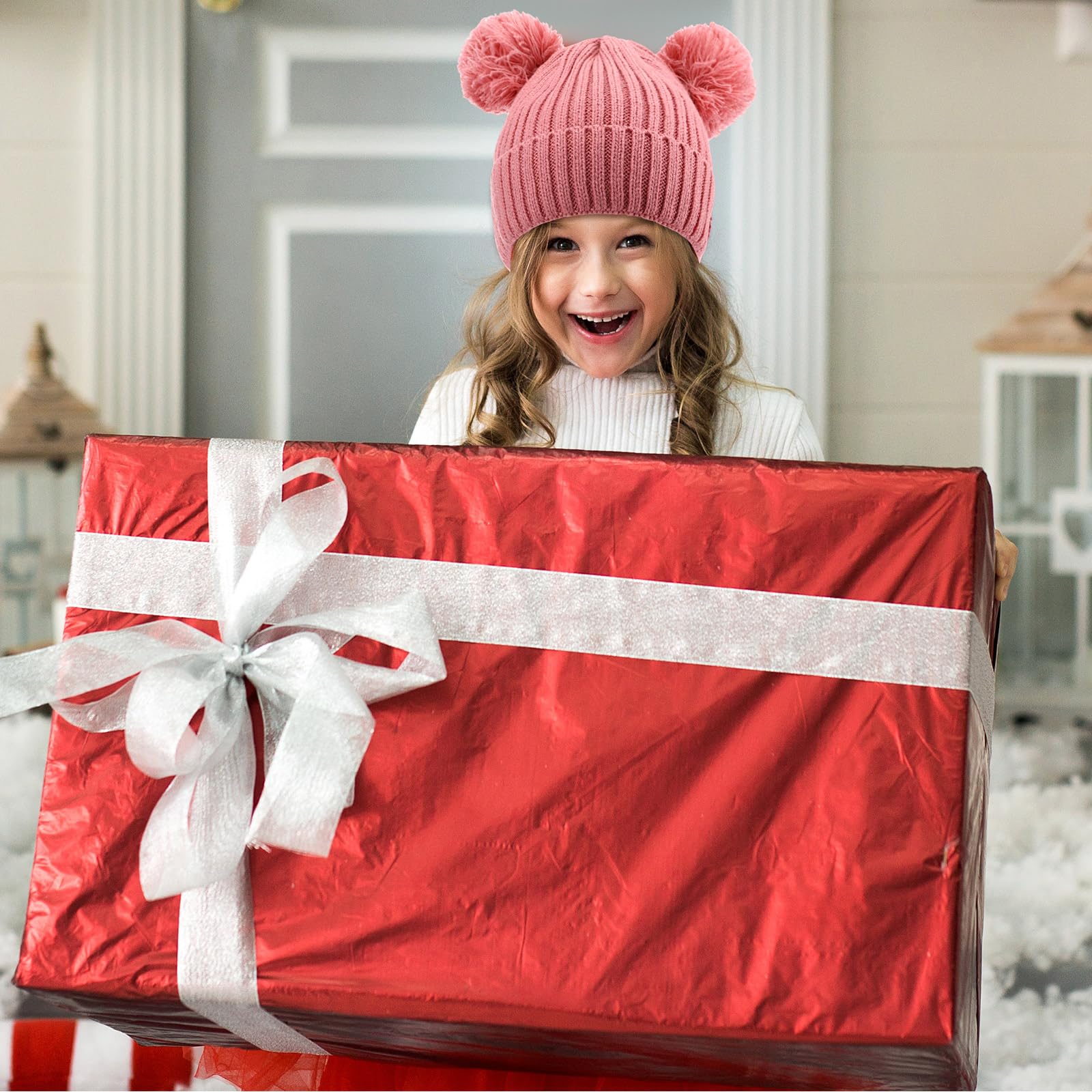 Geyoga - 12 Stück Kinder-Winterhandschuhe 1–6 Jahre alte Jungen Mädchen Strickmütze mit Pompons Nackenwärmer