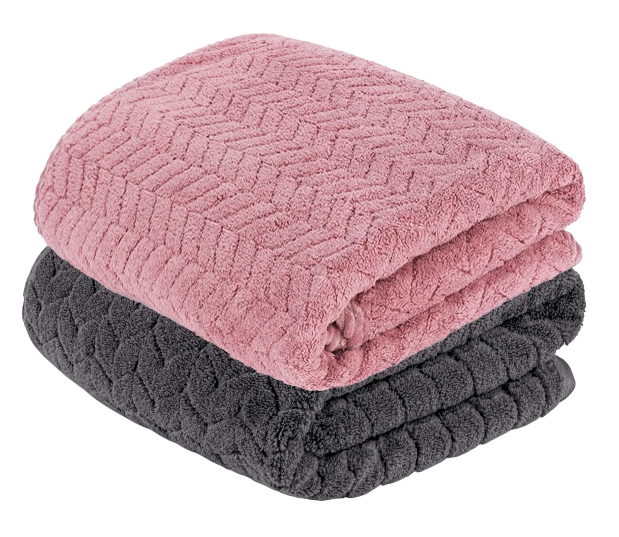 Microfiber Towels for Bath Large Size-Super Soft Coral Fleece Bathing Towel with Hook Quick Dry Super Absorbent-Bath Towel for Men and Women-70x140 cm (Grey/Pink, Pack of 2)