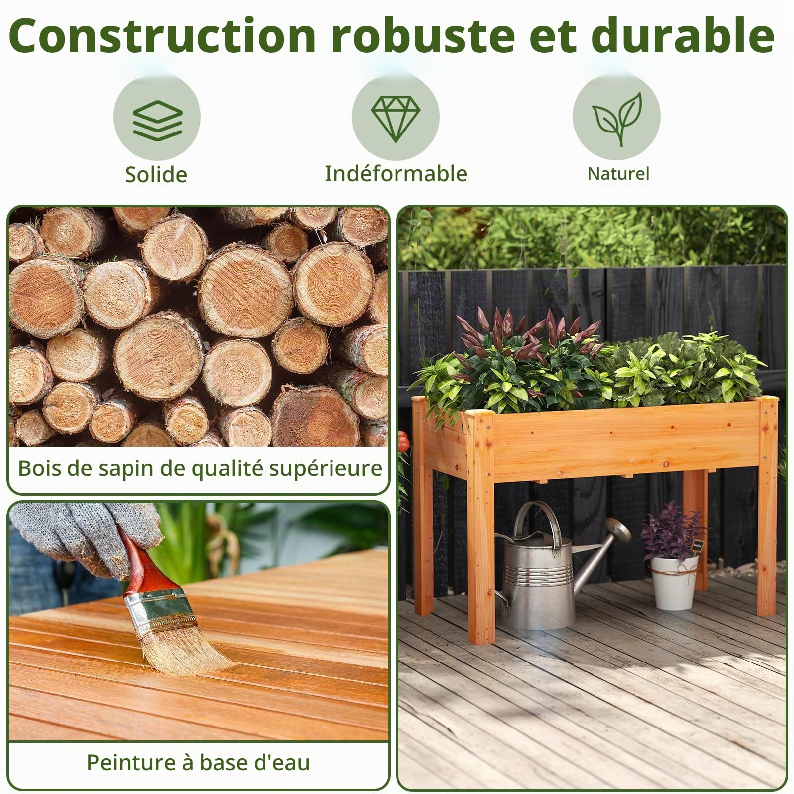 GOPLUS Carré Potager sur Pieds en Bois de Sapin, Jardinière Surélevée Extérieure avec Trou de Drainage, pour Fleurs, Légumes et Fruits, 120,5x60,5x81,5CM (Orange)