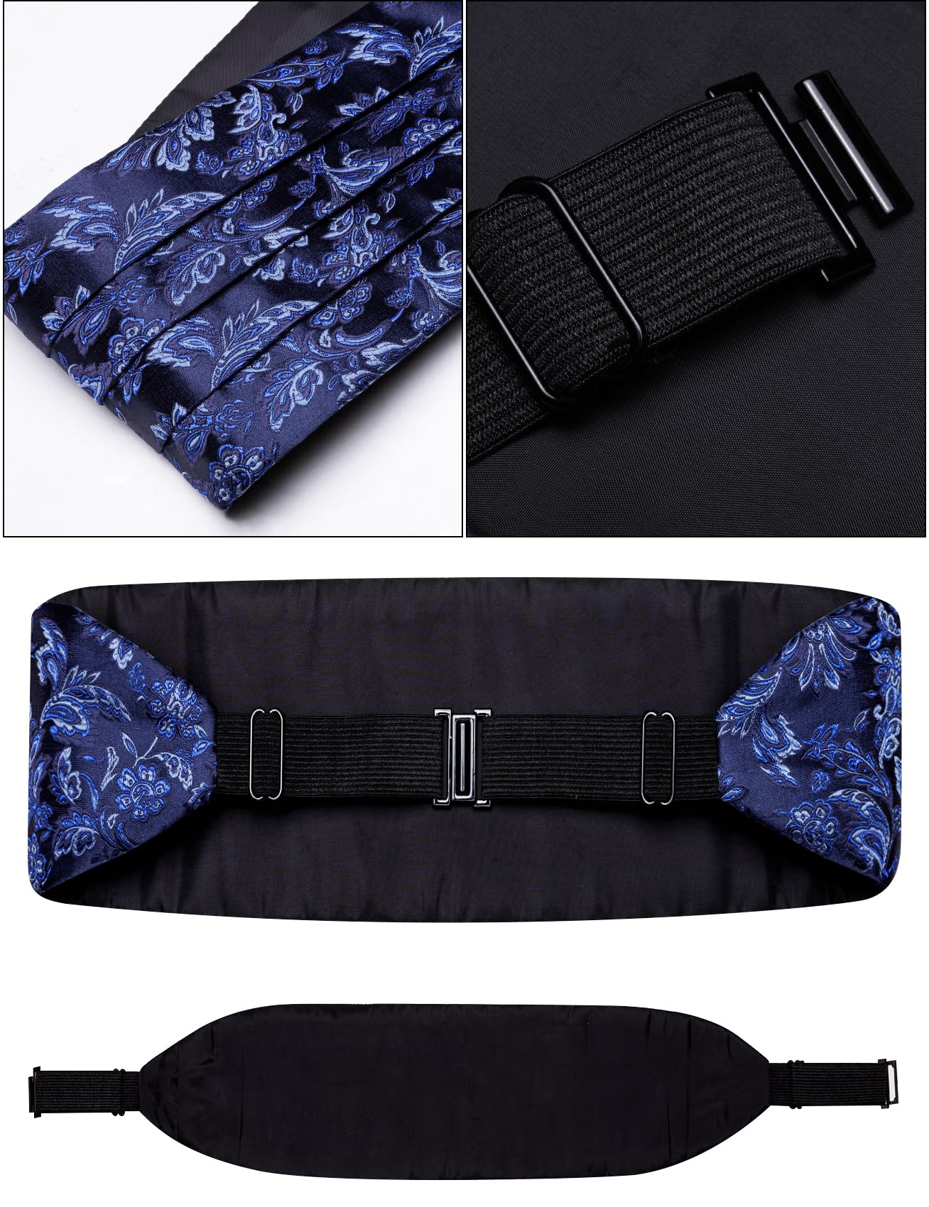 Fliege und Kummerbund Set Paisley Floral Smoking Kumberband für Herren mit vorgebundener Fliege Einstecktuch Hochzeit Galas