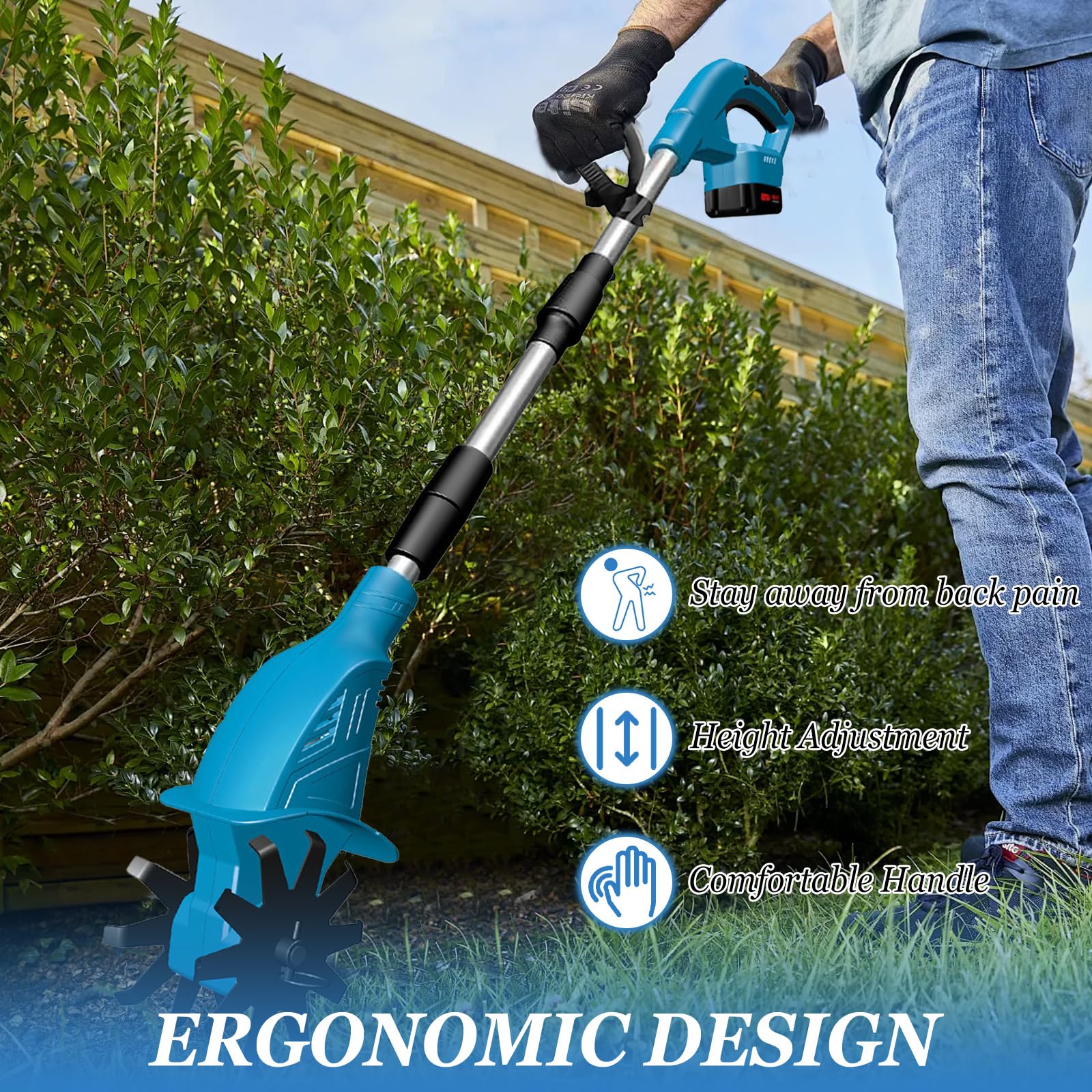 Cultivador a batería para baterías Makita de 18 V, motocultivador eléctrico de 300 W para la labranza y la jardinería, con 10 cm de Ancho de Trabajo y 15 cm de Profundidad de Trabajo, 360 RPM