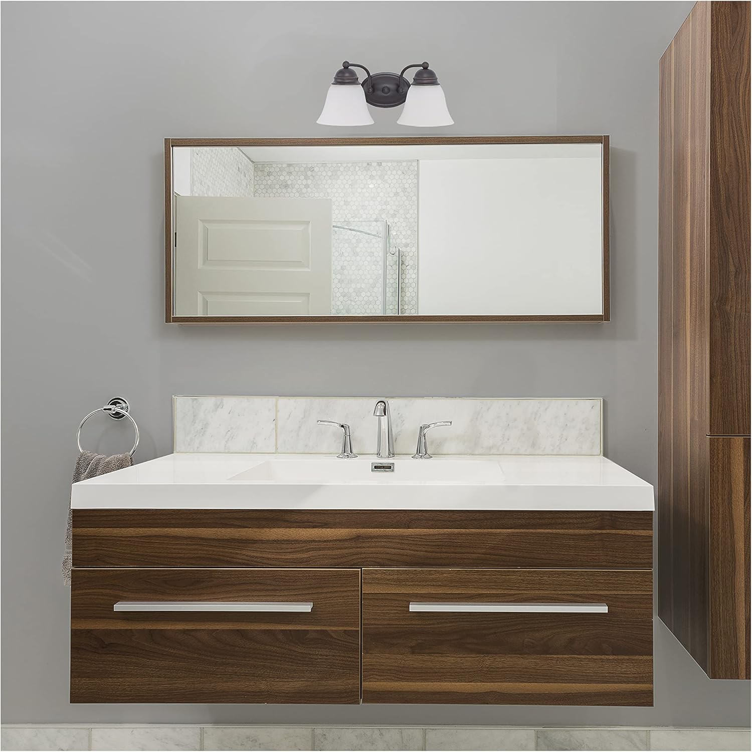 Nuvo 60/3166 Two Light Empire Wall Vanity, 15 in, Mahogany Bronze/Frosted