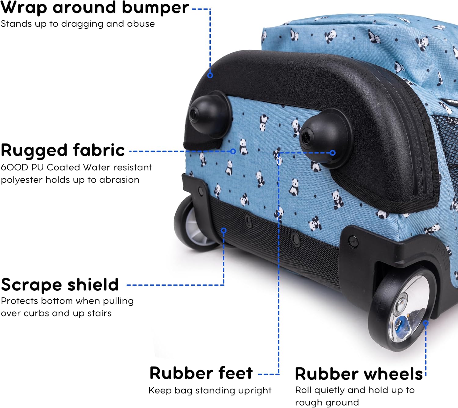 J World Sunrise Kids Rolling Backpack for Girls Boys. Roller Bookbag With Wheels For School, Panda - Image 4