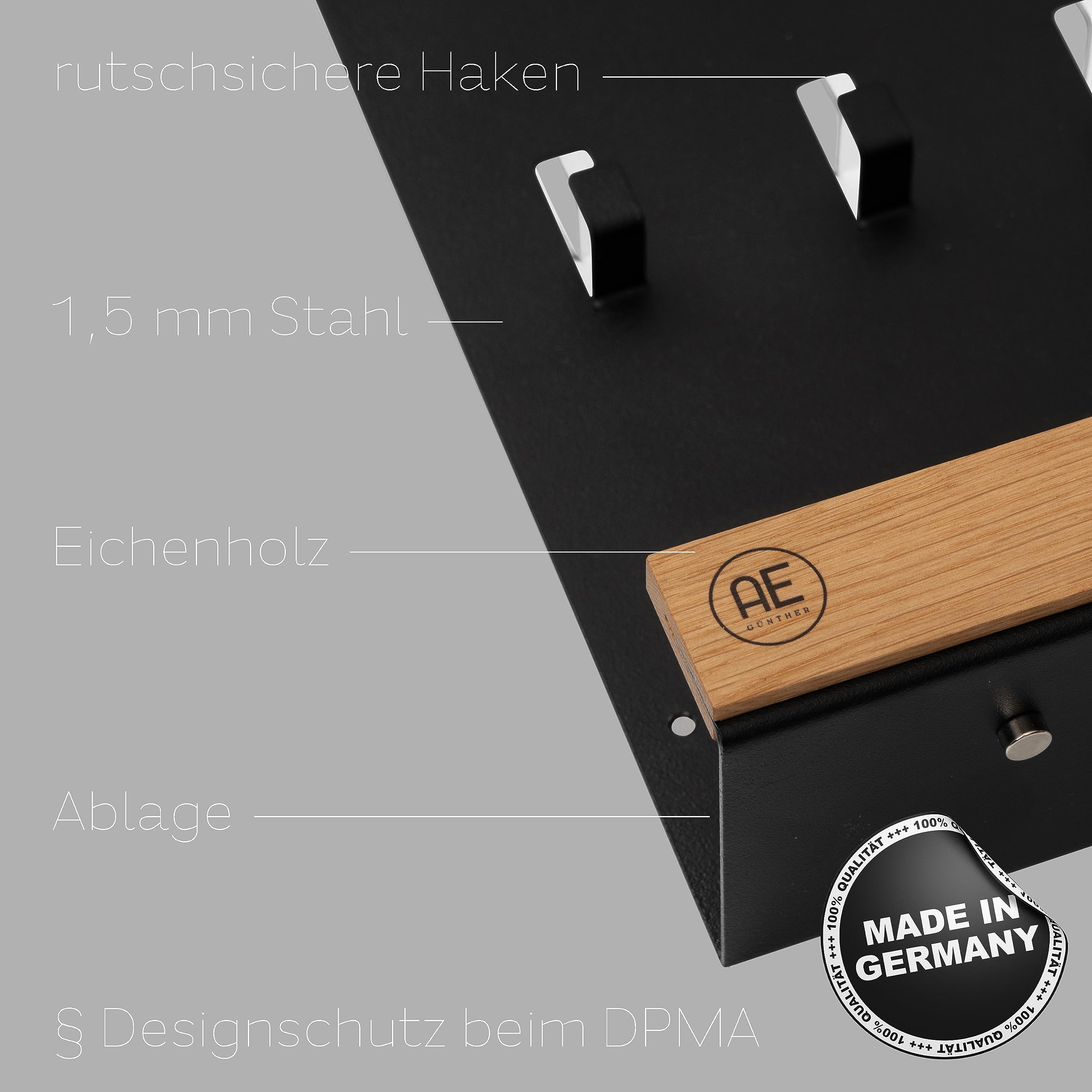 Schlüsselbrett Holz - Schlüsselhalter Schwarz Stahl - Schlüsselboard Eiche - Schlüssel Organizer mit Ablage - Schlüsselanhänger - Schlüsselkasten -Wandorganizer - Schlüsselleiste (Schwarz)