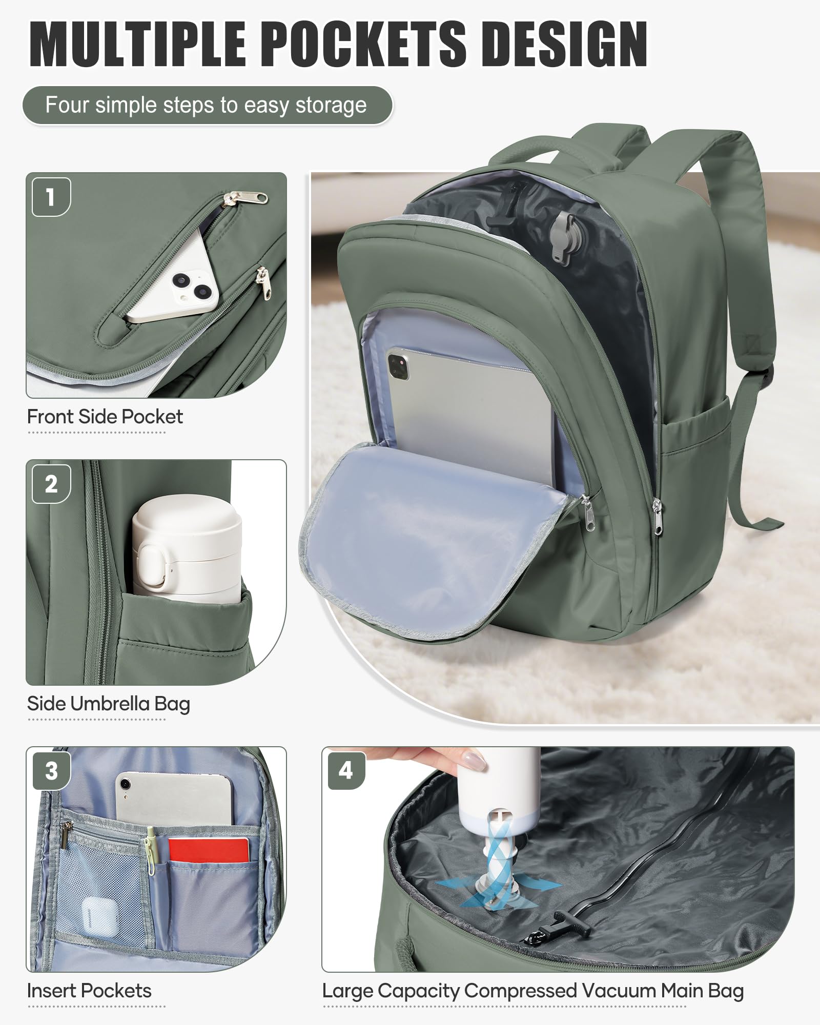 BJLFS Zaino Ryanair 40x30x20 Sottovuoto con Pompa Zaino da Viaggio Ryanair 40x20x25 Borse da Cabina per Wizzair Bagaglio a mano Easyjet Sottovuoto Zaino Casual per Laptop 14 Pollici