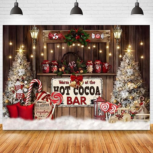 Miniatura 2 de Christmas Hot Cocoa Backdrop for Photography - Candy Shop Scepter & Tree Decor Background - Winter Xmas Party Decoration, 7x5ft