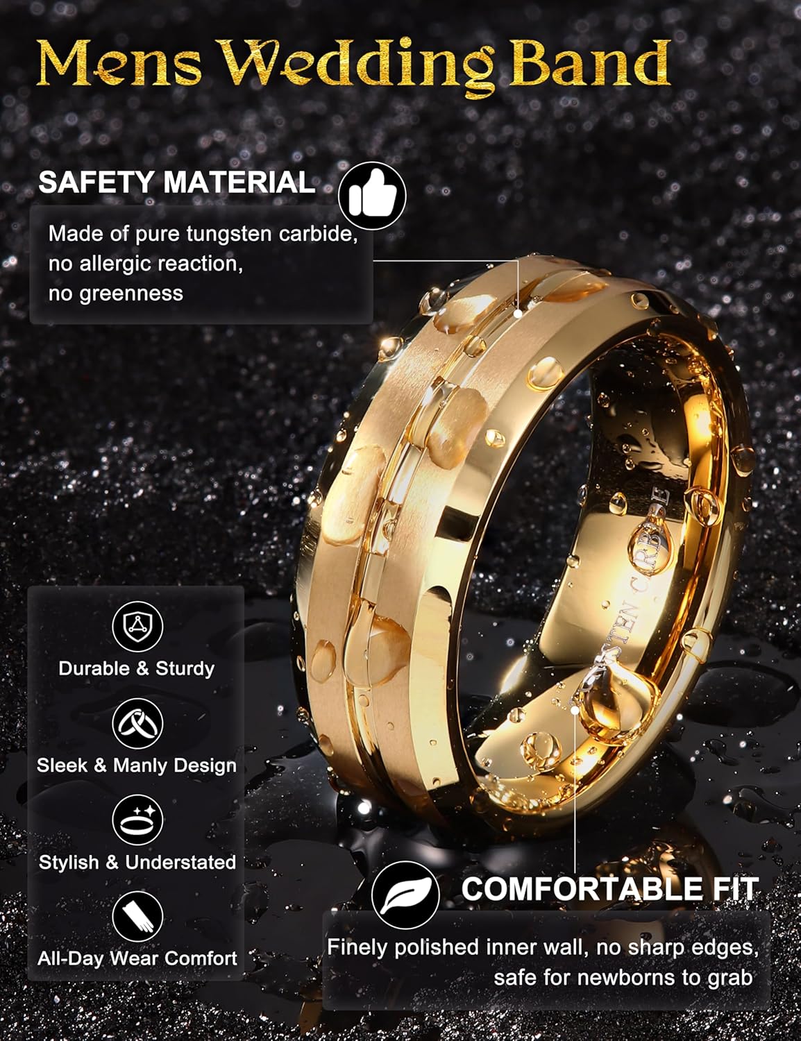 Jstyle Tungsten Wedding Rings for Men Black/Silver/Gold Mens Wedding Band 8MM Mens Engagement Rings Groove Beveled Edges High Polish/Matte Finish Men's Promise Ring Comfort Fit Size 7-14 - Image 2